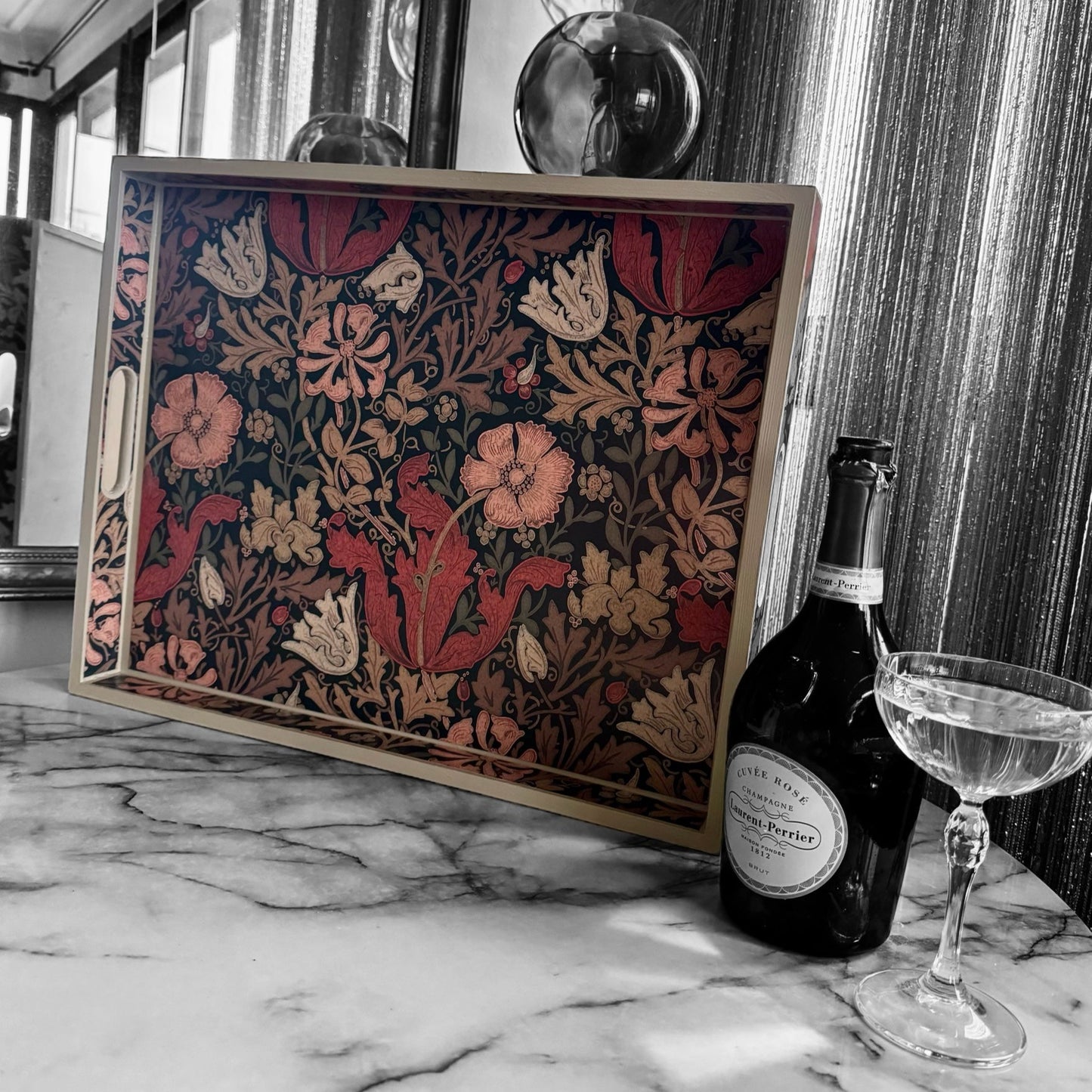 Belgravia - Ottoman tray available in 4 x sizes - Decoupage in Compton/Morris & Co in burnt orange/brown colourway