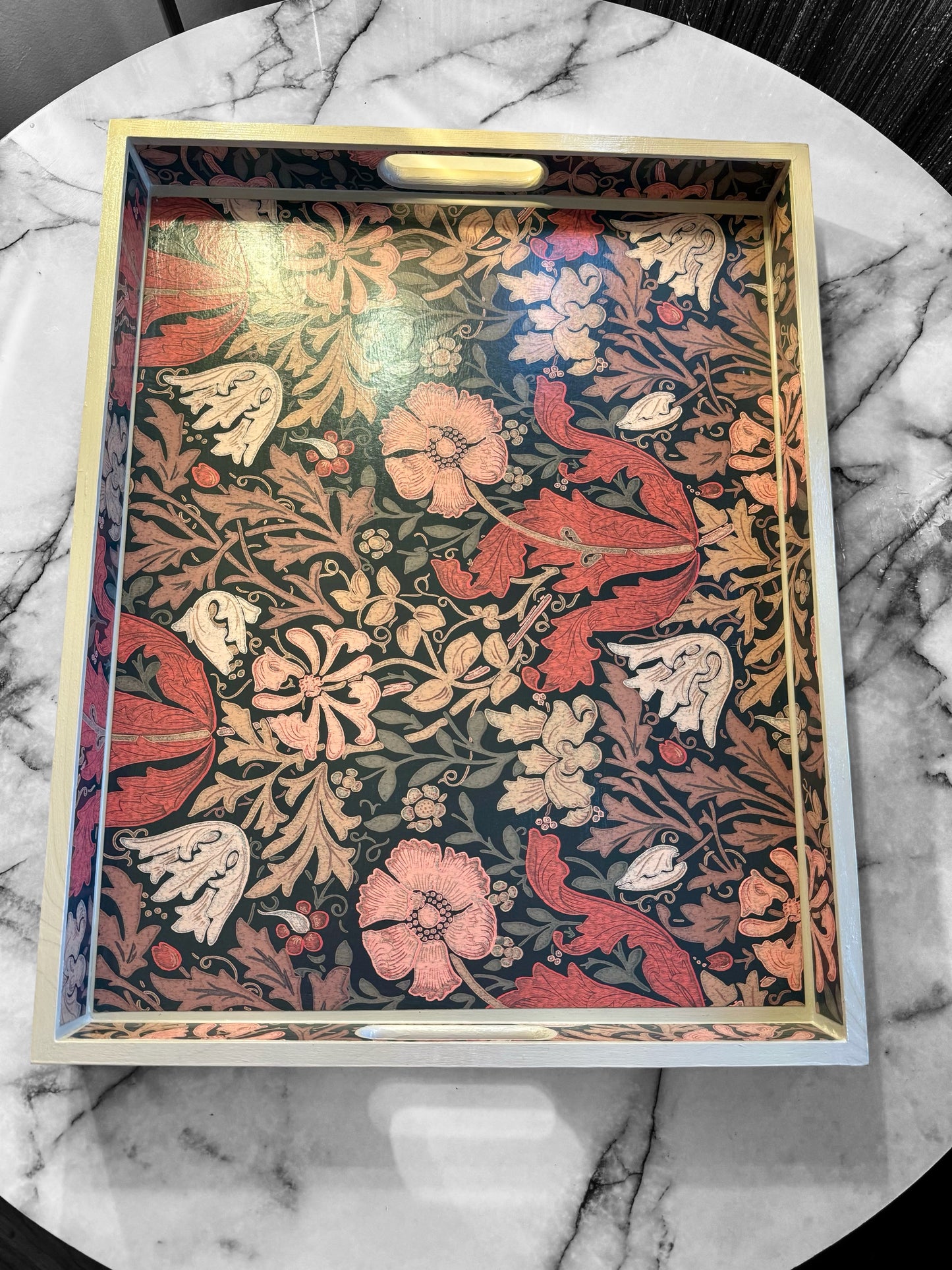 Belgravia - Ottoman tray available in 4 x sizes - Decoupage in Compton/Morris & Co in burnt orange/brown colourway