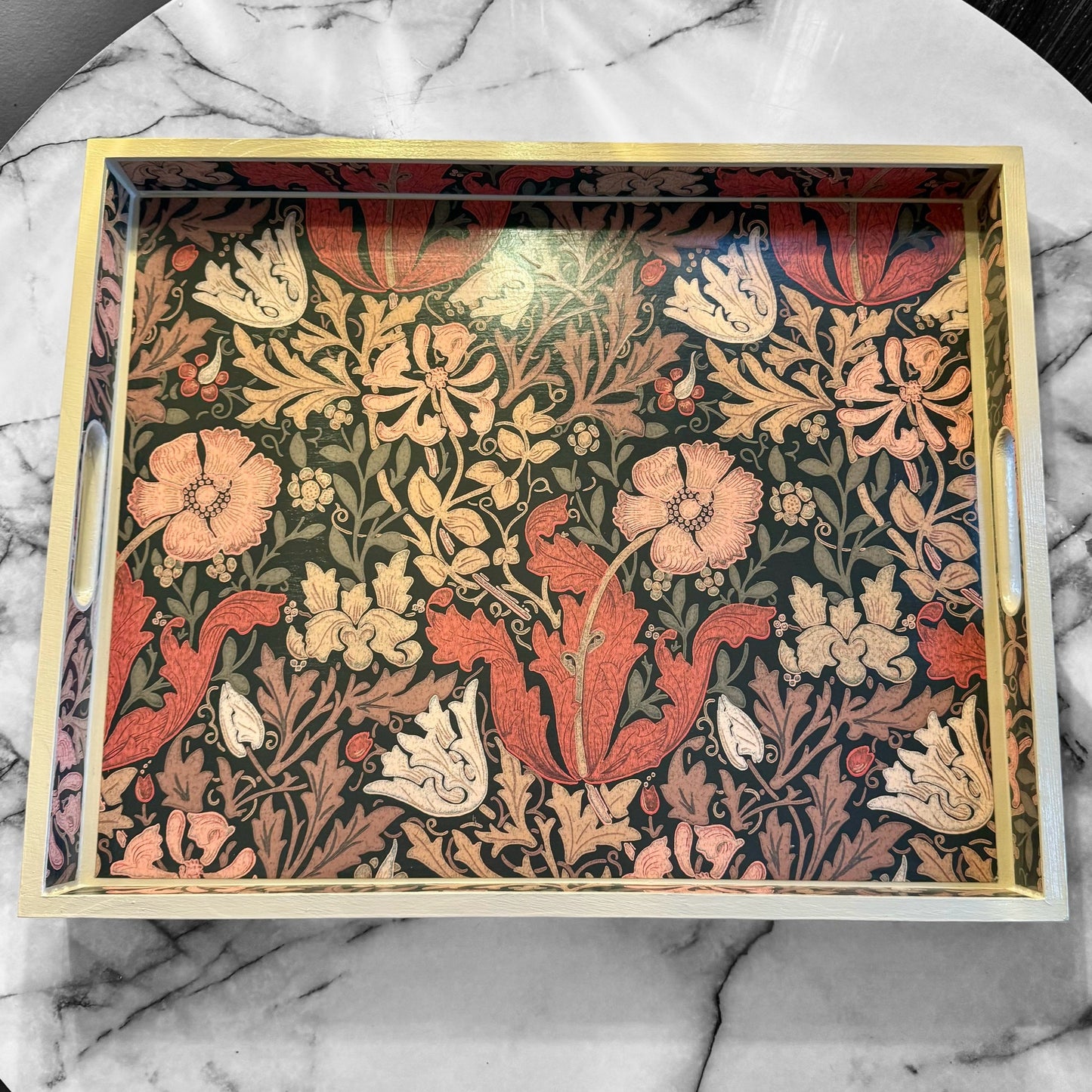 Belgravia - Ottoman tray available in 4 x sizes - Decoupage in Compton/Morris & Co in burnt orange/brown colourway