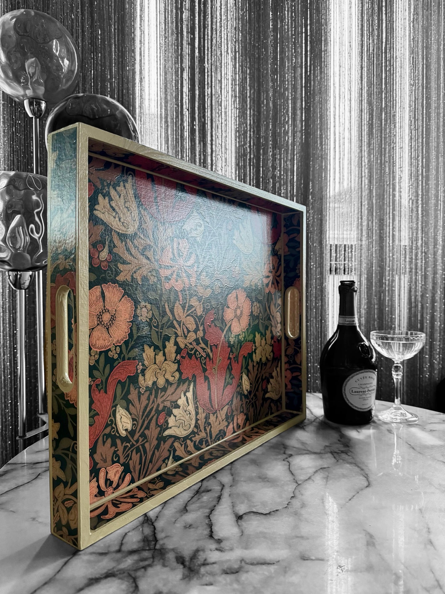 Belgravia - Ottoman tray available in 4 x sizes - Decoupage in Compton/Morris & Co in burnt orange/brown colourway