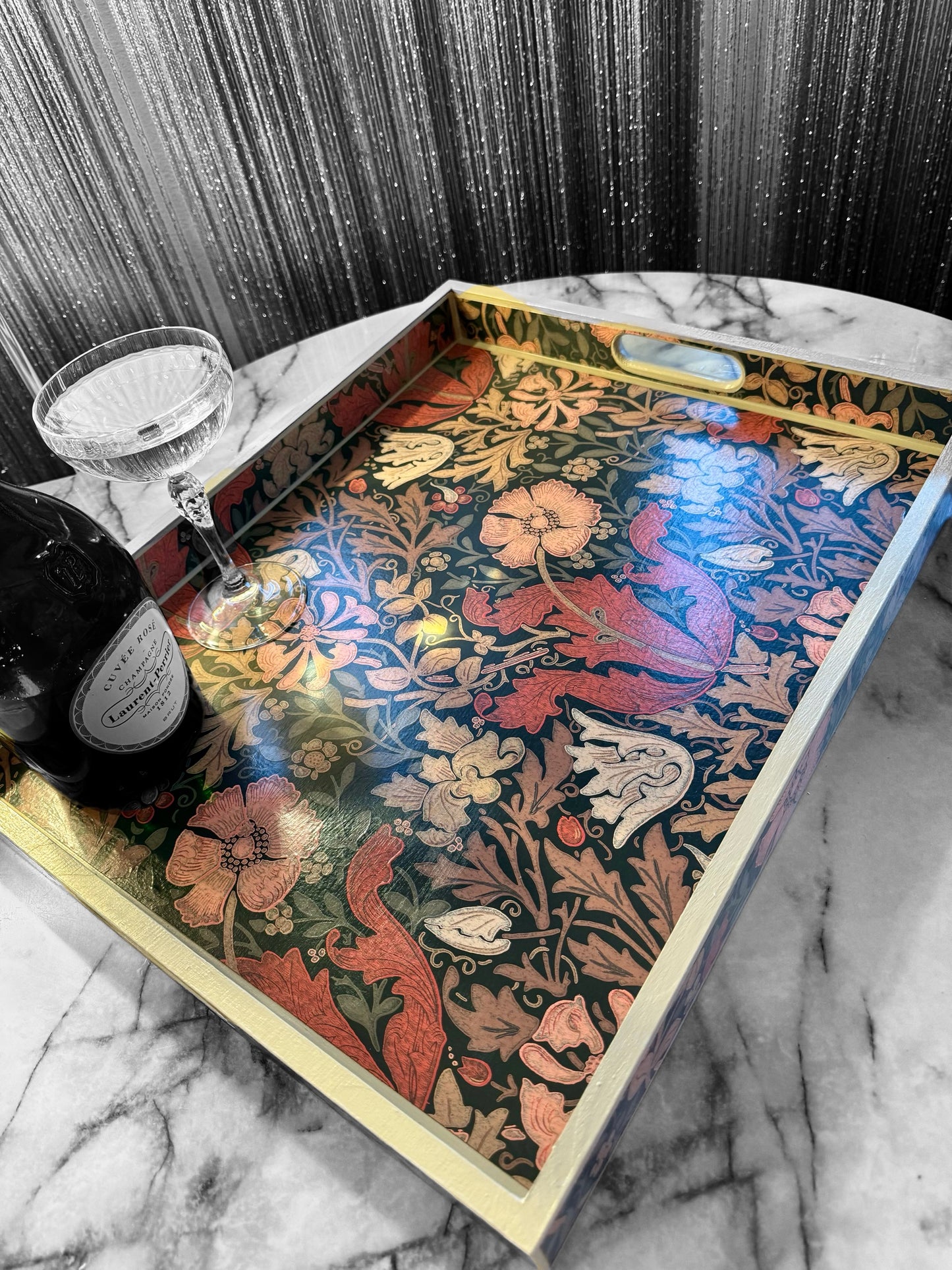 Belgravia - Ottoman tray available in 4 x sizes - Decoupage in Compton/Morris & Co in burnt orange/brown colourway