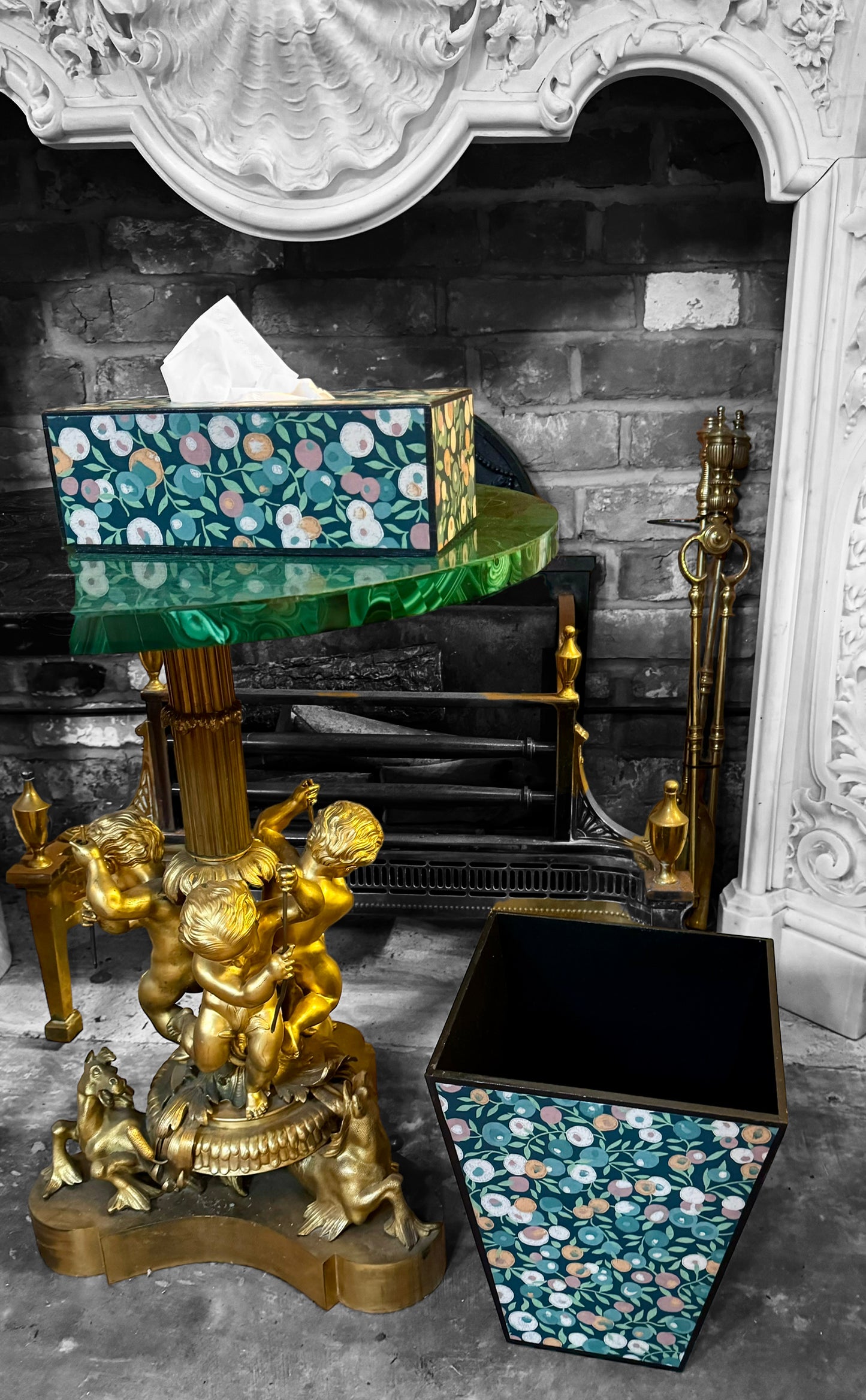 CARNABY - Waste paper bin - Decoupage in Liberty London/Wiltshire in Lechen colourway.