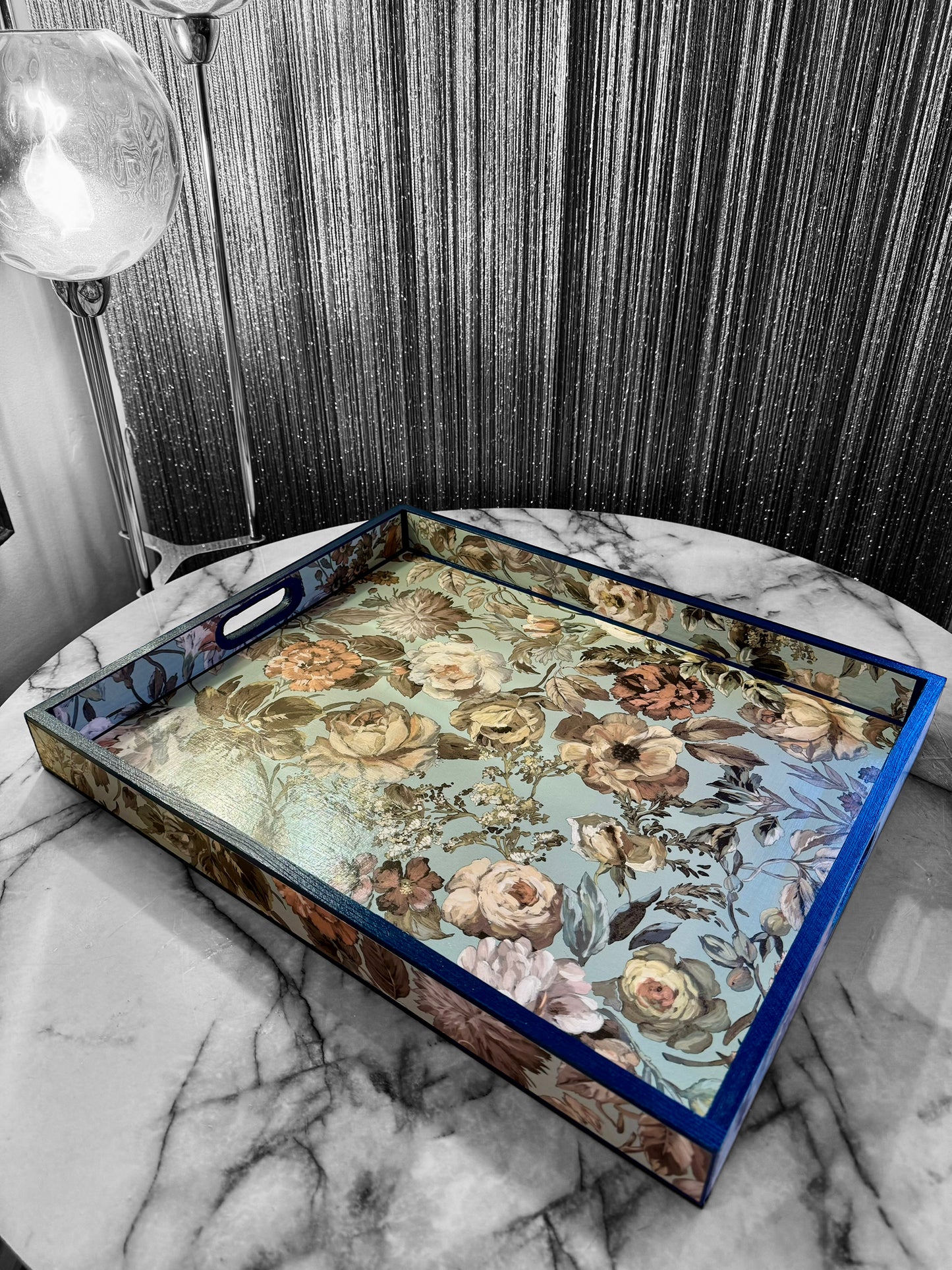 Brighton - Ottoman tray available in 4 x sizes - Decoupage in Mansur by Designers Guild in duck egg blue colourway