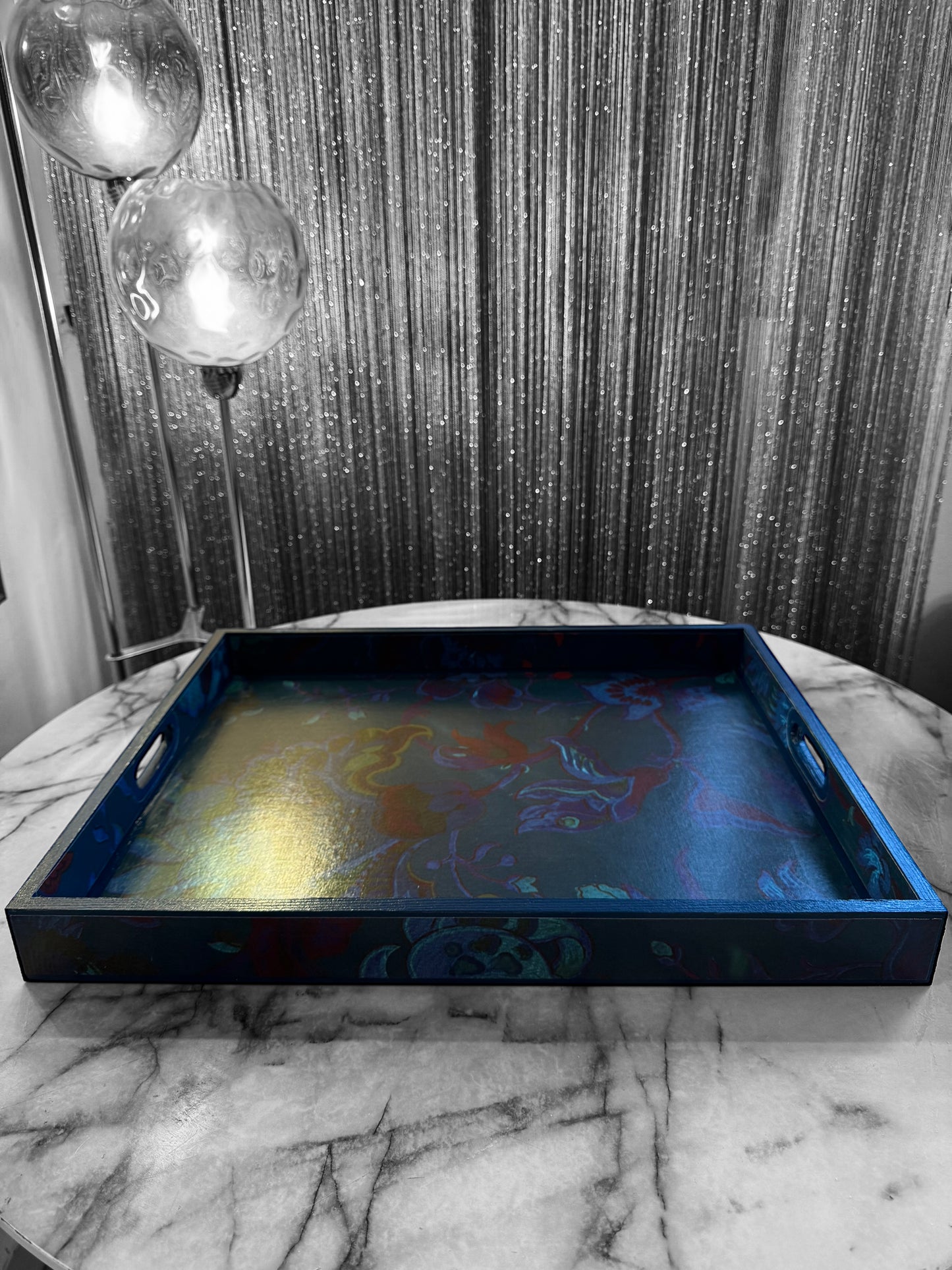 Dover - Ottoman tray available in 4 x sizes - decoupage in Majorelle by House of Hackney in petrol colourway