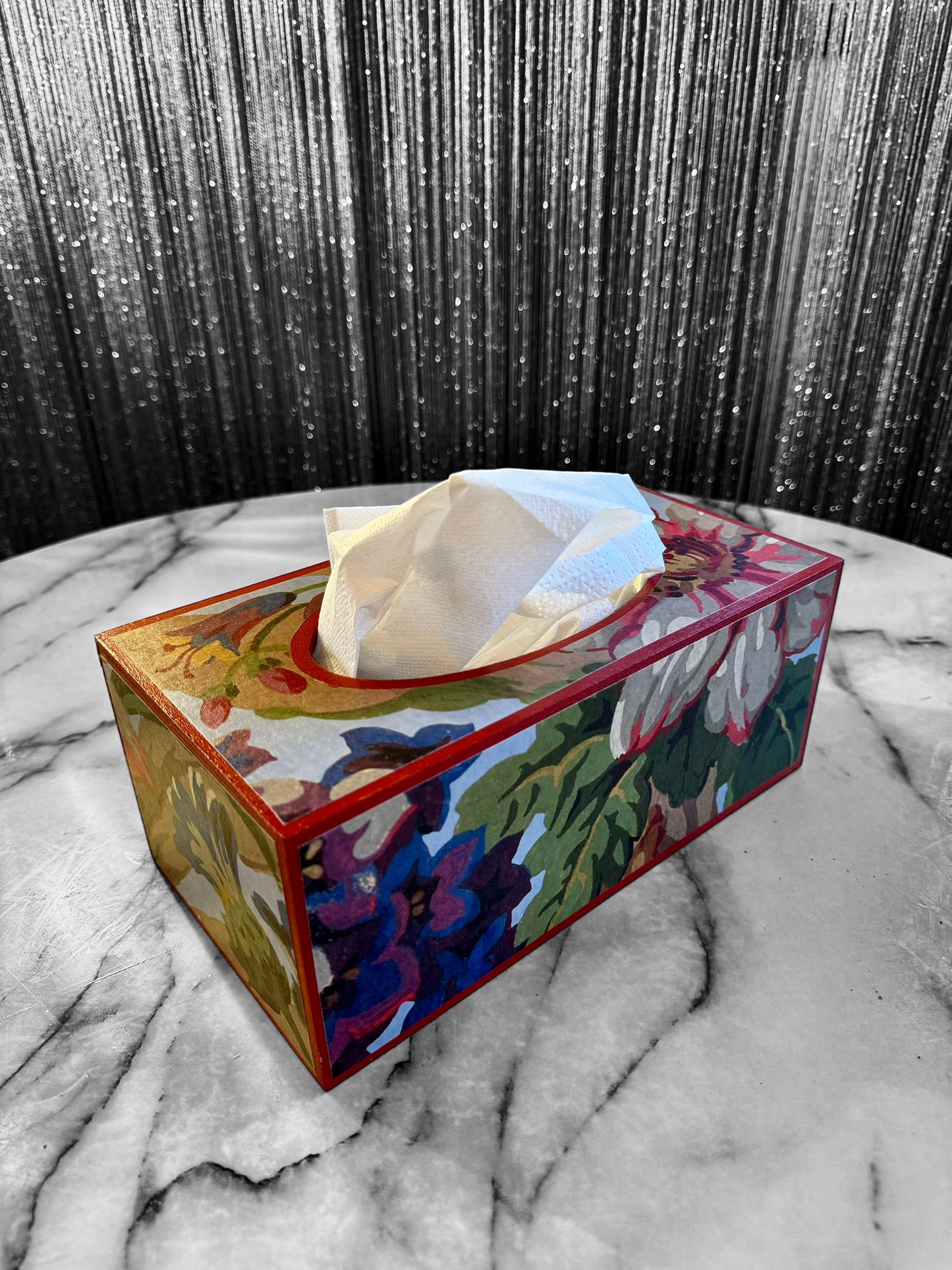 Brighton - Matching set - Waste paper bin and square or round tissue box cover - Decoupage in Florescence by House of Hackney in Azure colourway