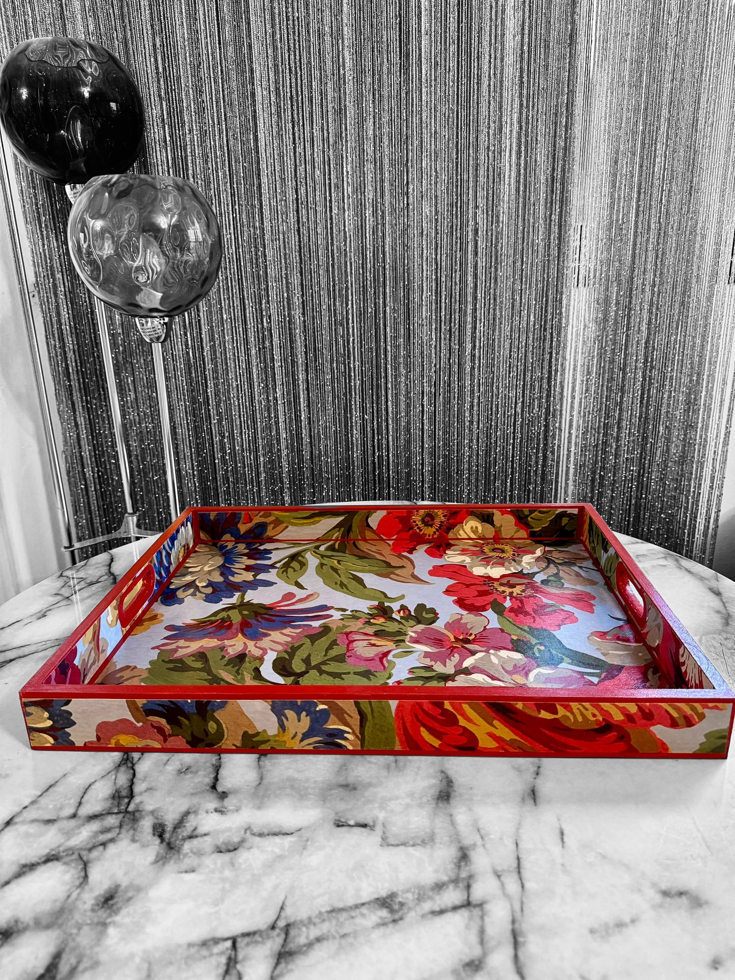 Eaton - Ottoman tray available in 4 x sizes - Decoupage in Florescence by House of Hackney in azure colourway