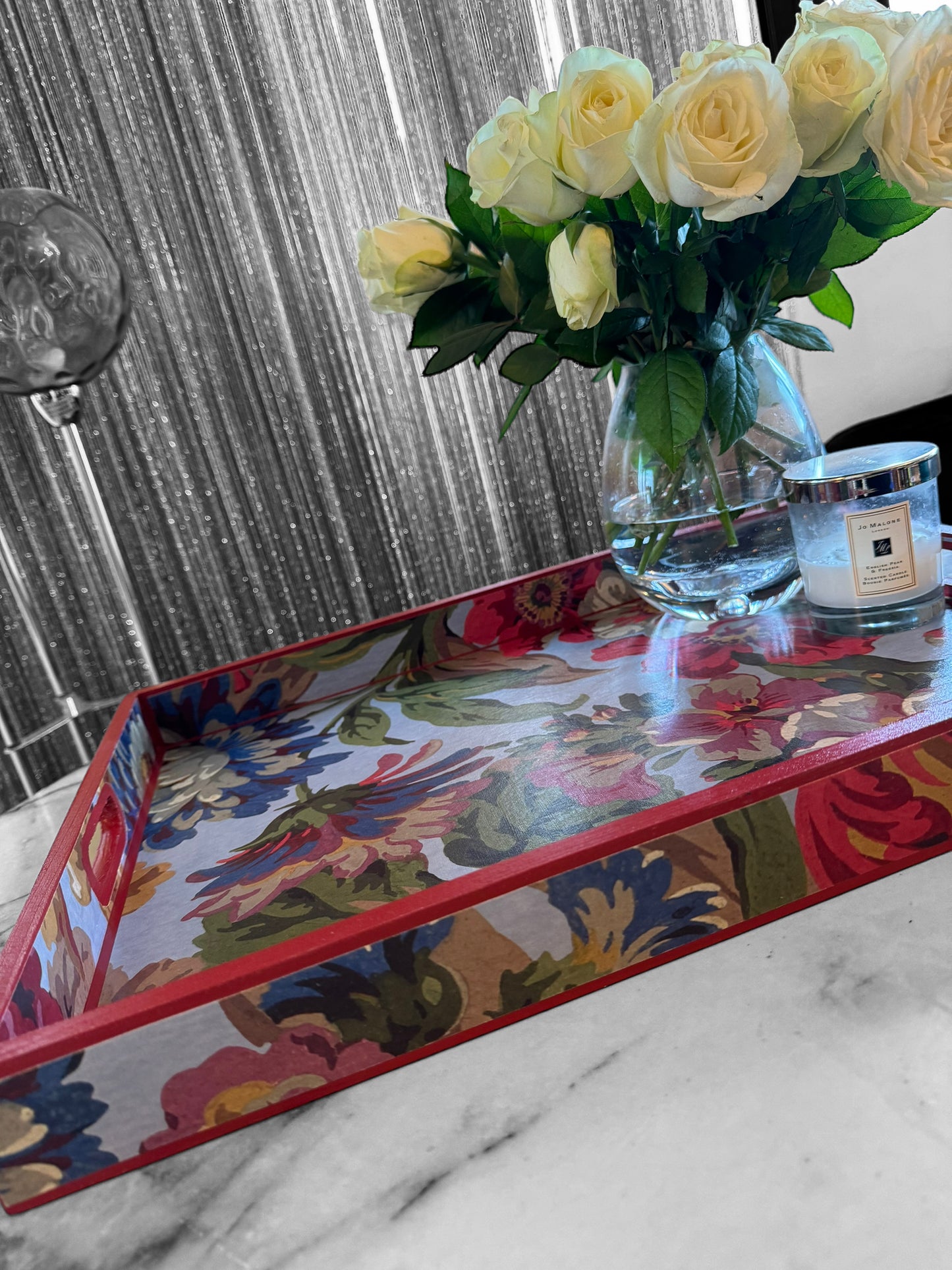 Eaton - Ottoman tray available in 4 x sizes - Decoupage in Florescence by House of Hackney in azure colourway