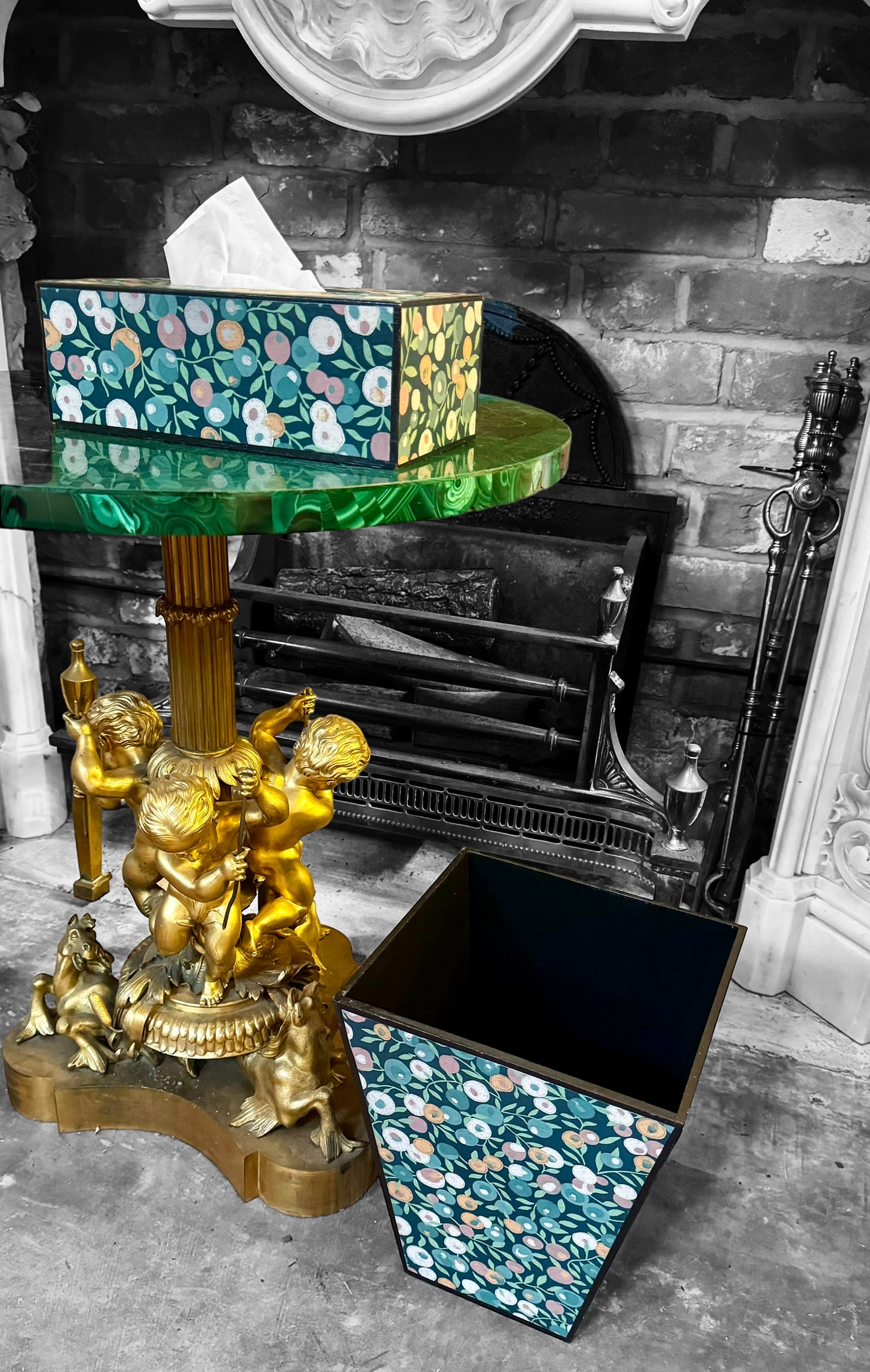 CARNABY - Waste paper bin - Decoupage in Liberty London/Wiltshire in Lechen colourway.