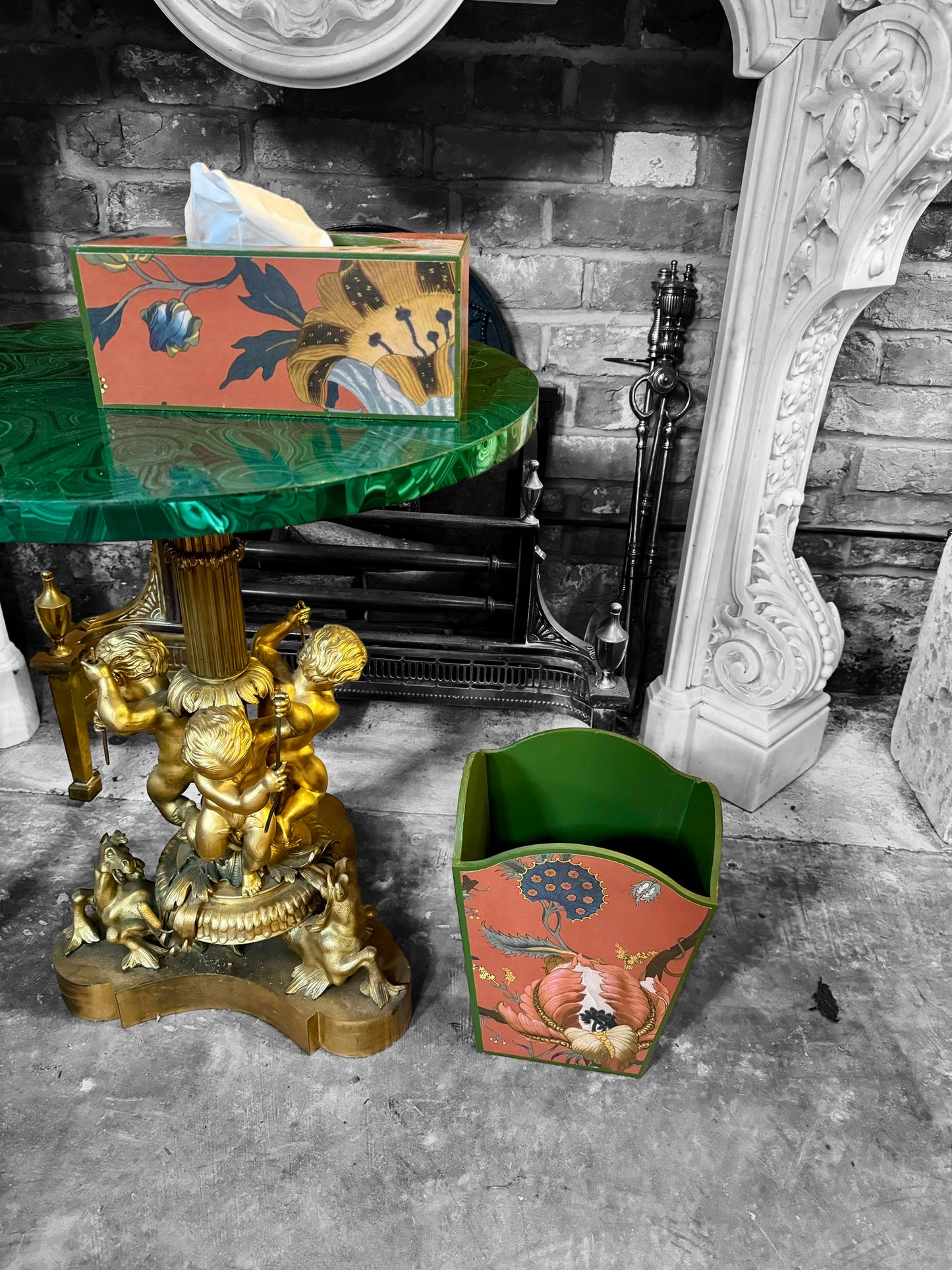 Shoreditch - Matching set - Waste paper bin & square or rectangle tissue box cover - Decoupage in Artemis by House of Hackney in Sienna colourway
