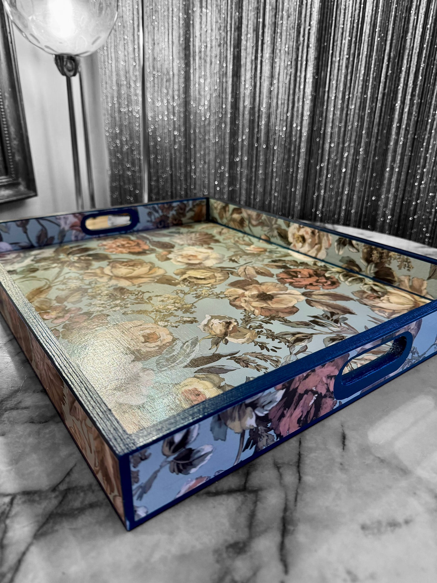 Brighton - Ottoman tray available in 4 x sizes - Decoupage in Mansur by Designers Guild in duck egg blue colourway