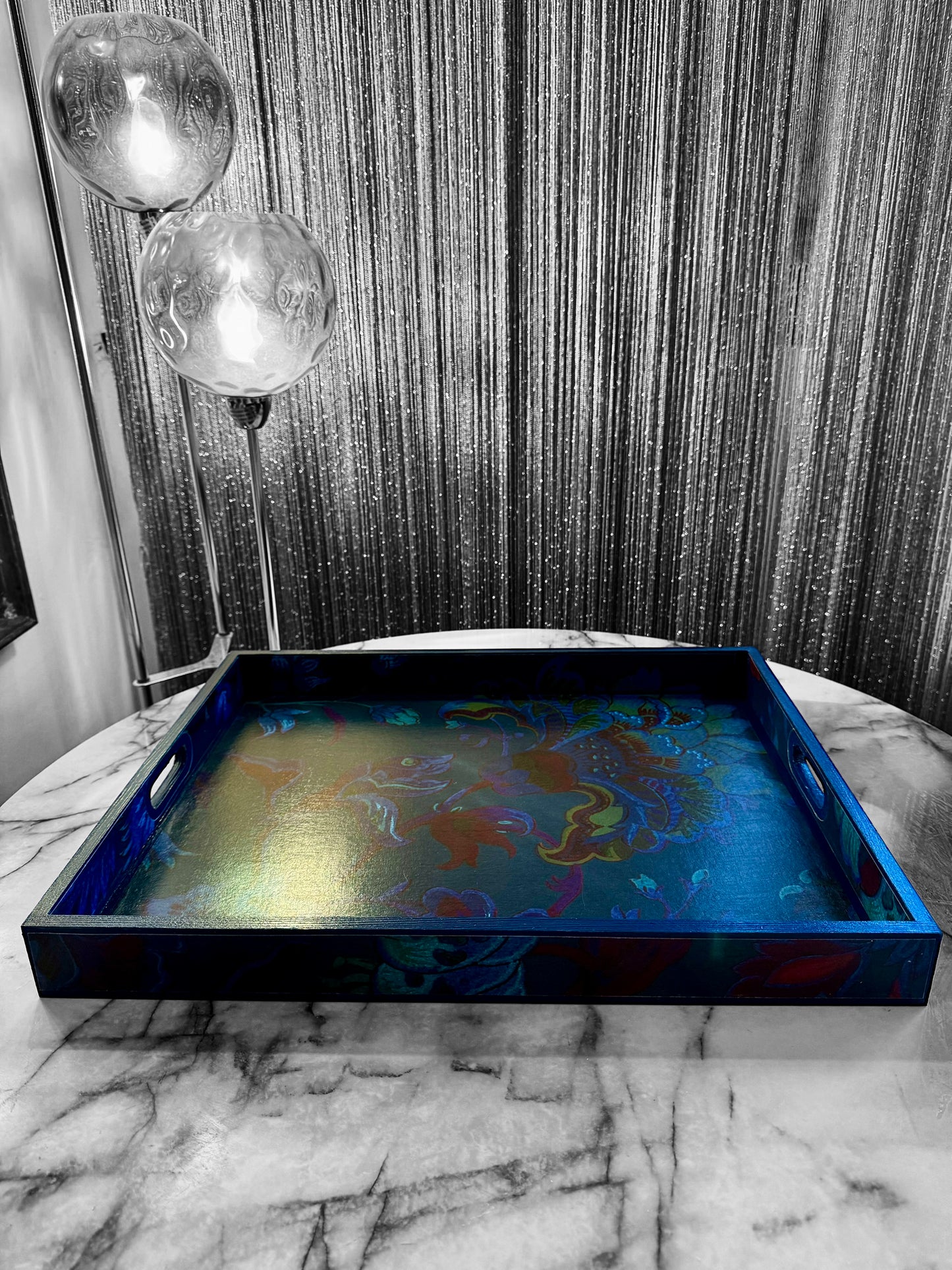 Dover - Ottoman tray available in 4 x sizes - decoupage in Majorelle by House of Hackney in petrol colourway