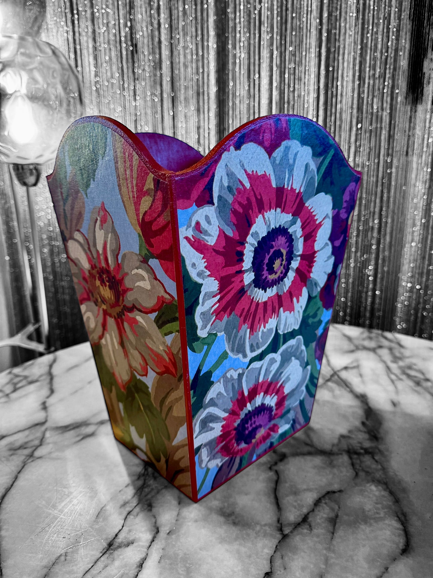 Brighton - Matching set - Waste paper bin and square or round tissue box cover - Decoupage in Florescence by House of Hackney in Azure colourway