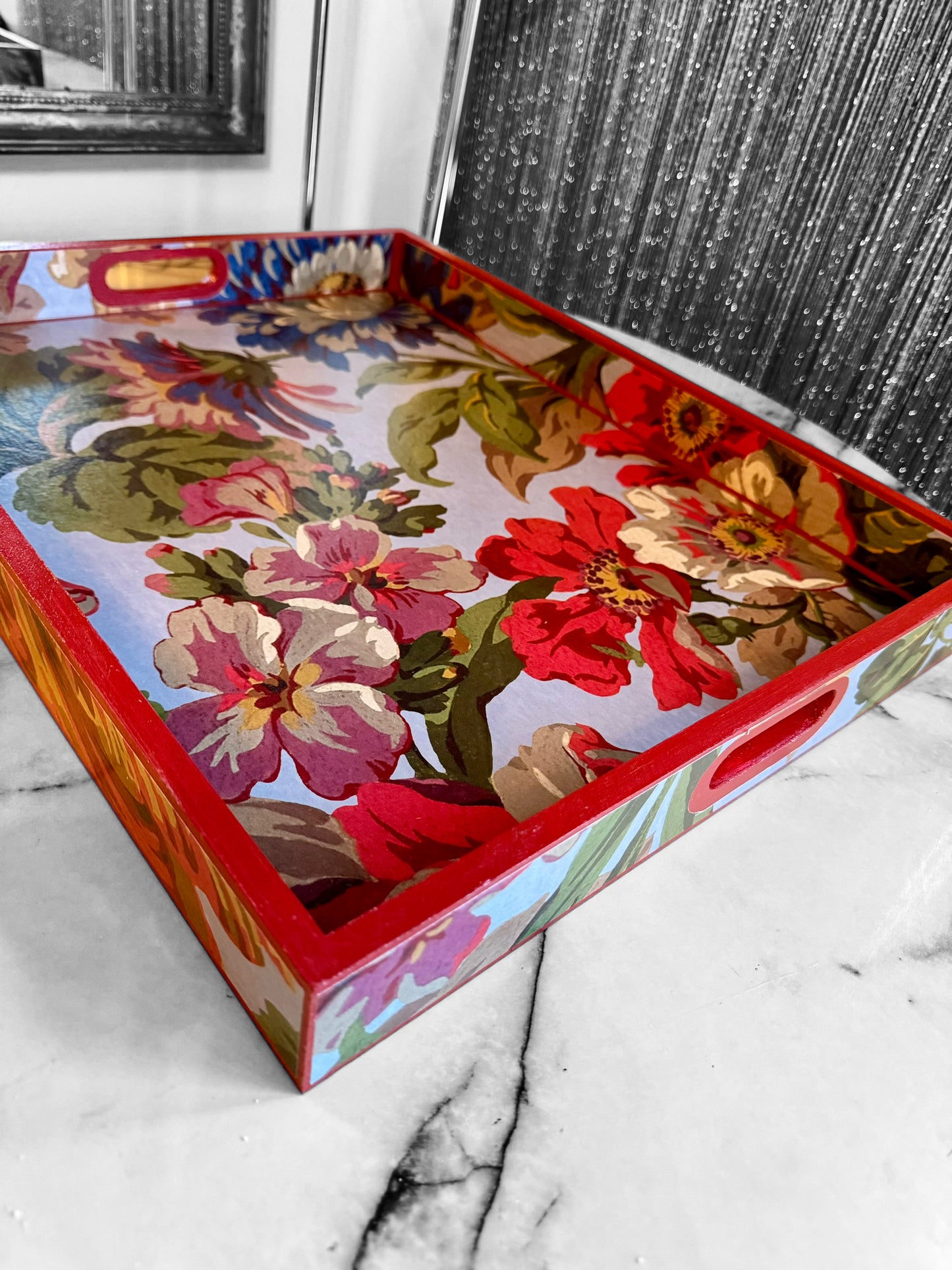 Eaton - Ottoman tray available in 4 x sizes - Decoupage in Florescence by House of Hackney in azure colourway