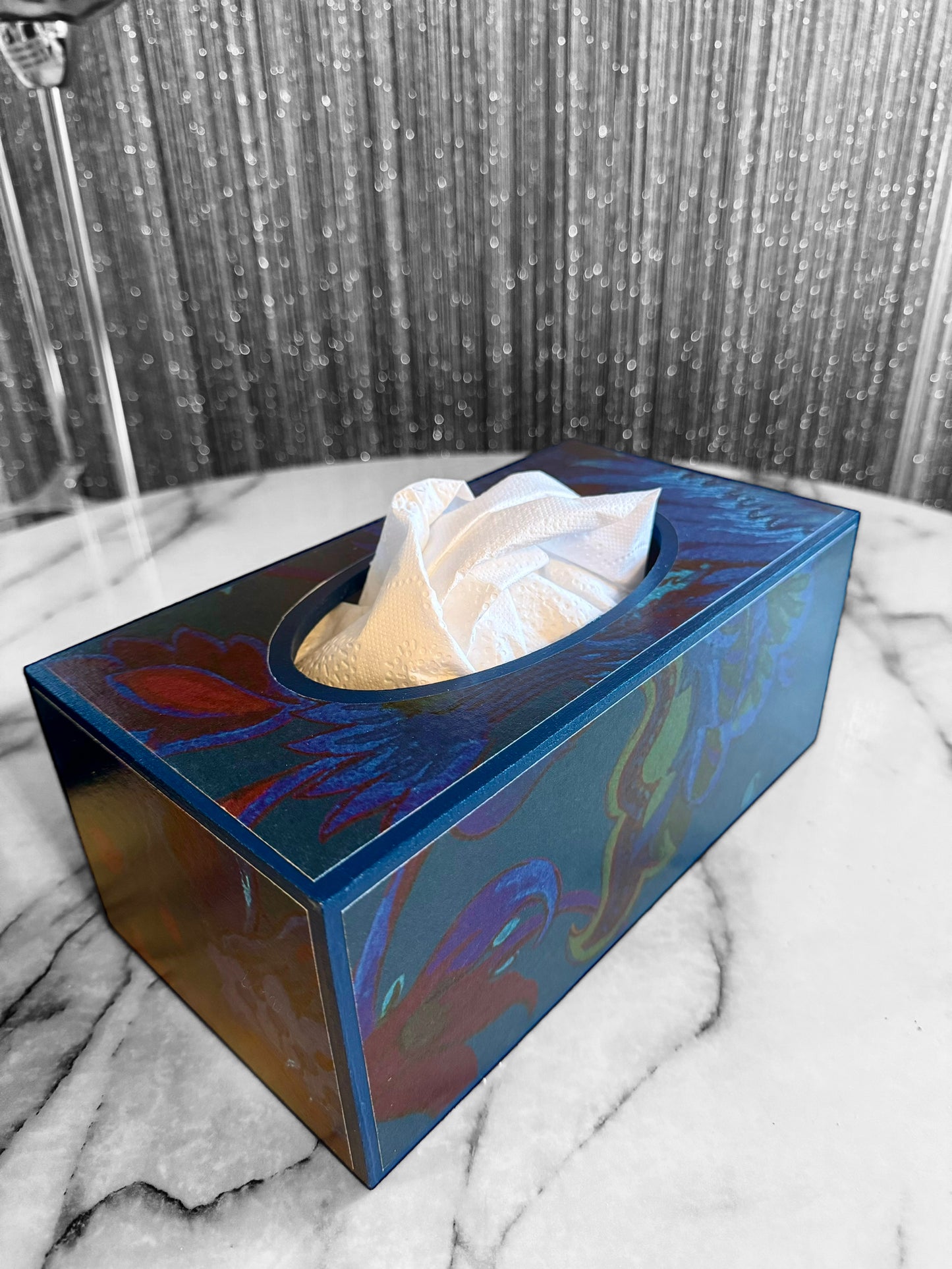 Dover - Matching set option for square or rectangle tissue box cover - Decoupage in Majorelle by House of Hackney in petrol colourway