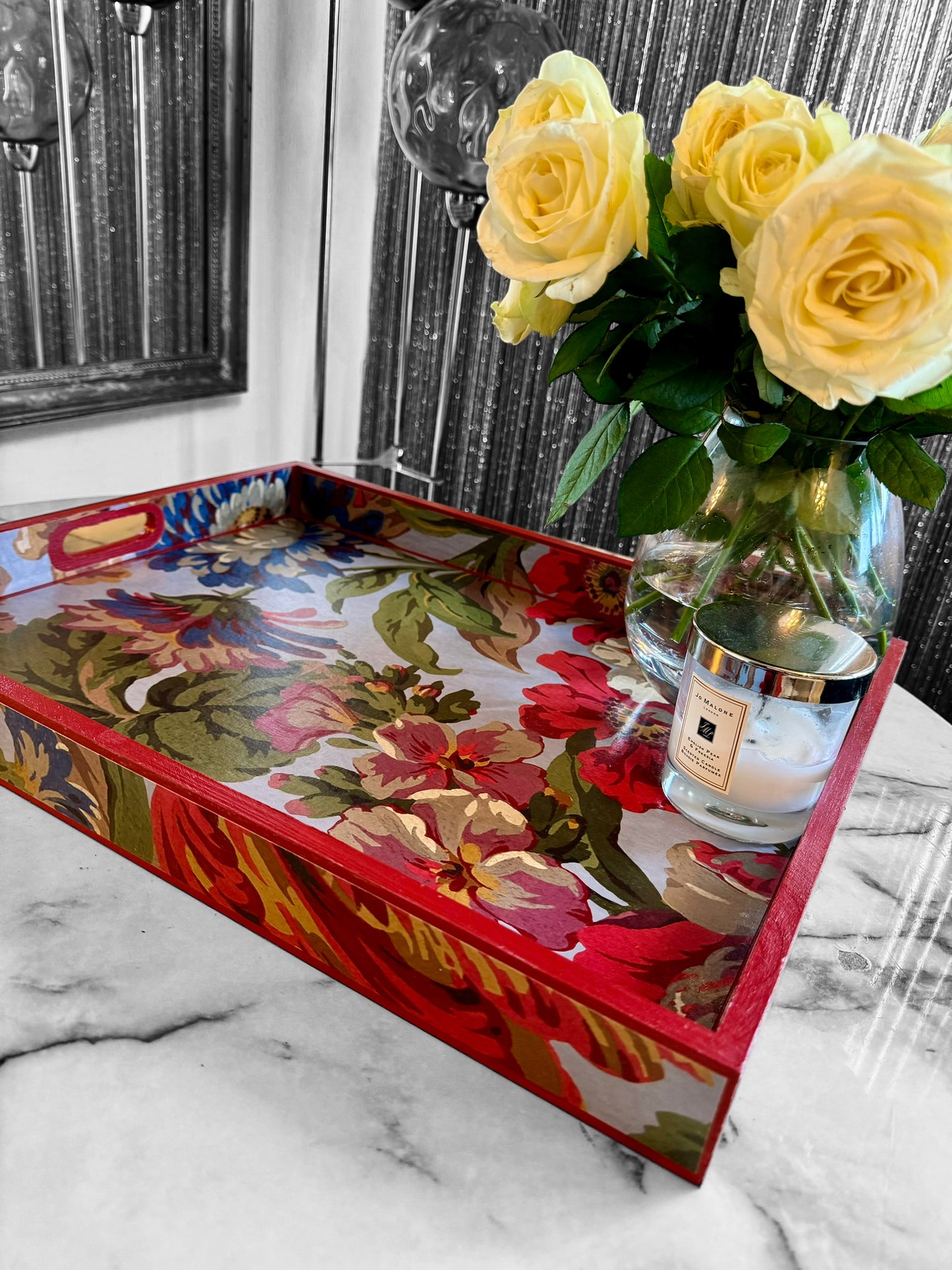 Eaton - Ottoman tray available in 4 x sizes - Decoupage in Florescence by House of Hackney in azure colourway