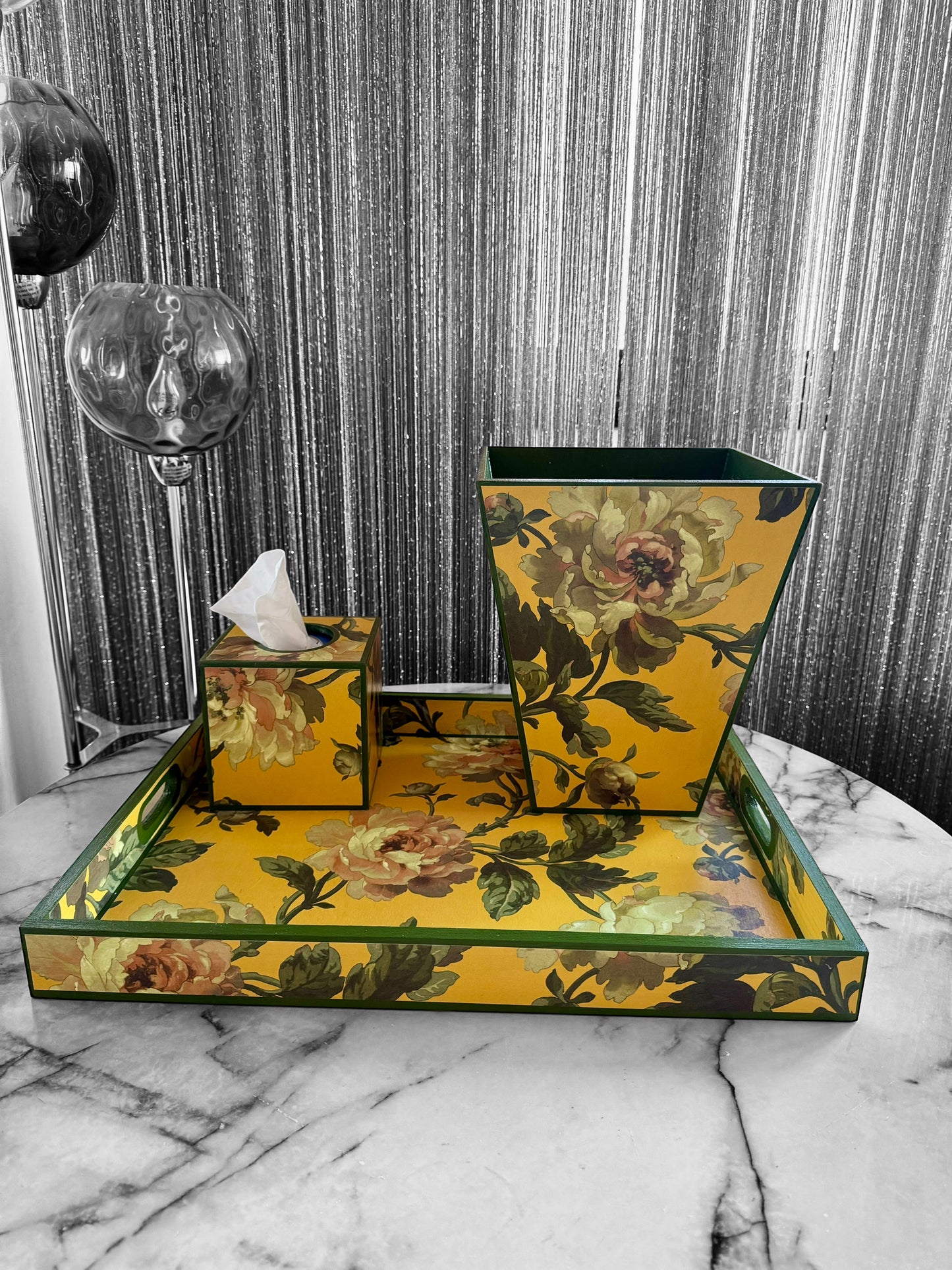 Notting Hill - Ottoman tray available in 4 x sizes - Decoupage in Peonded by House of Hackney in ochre colourway