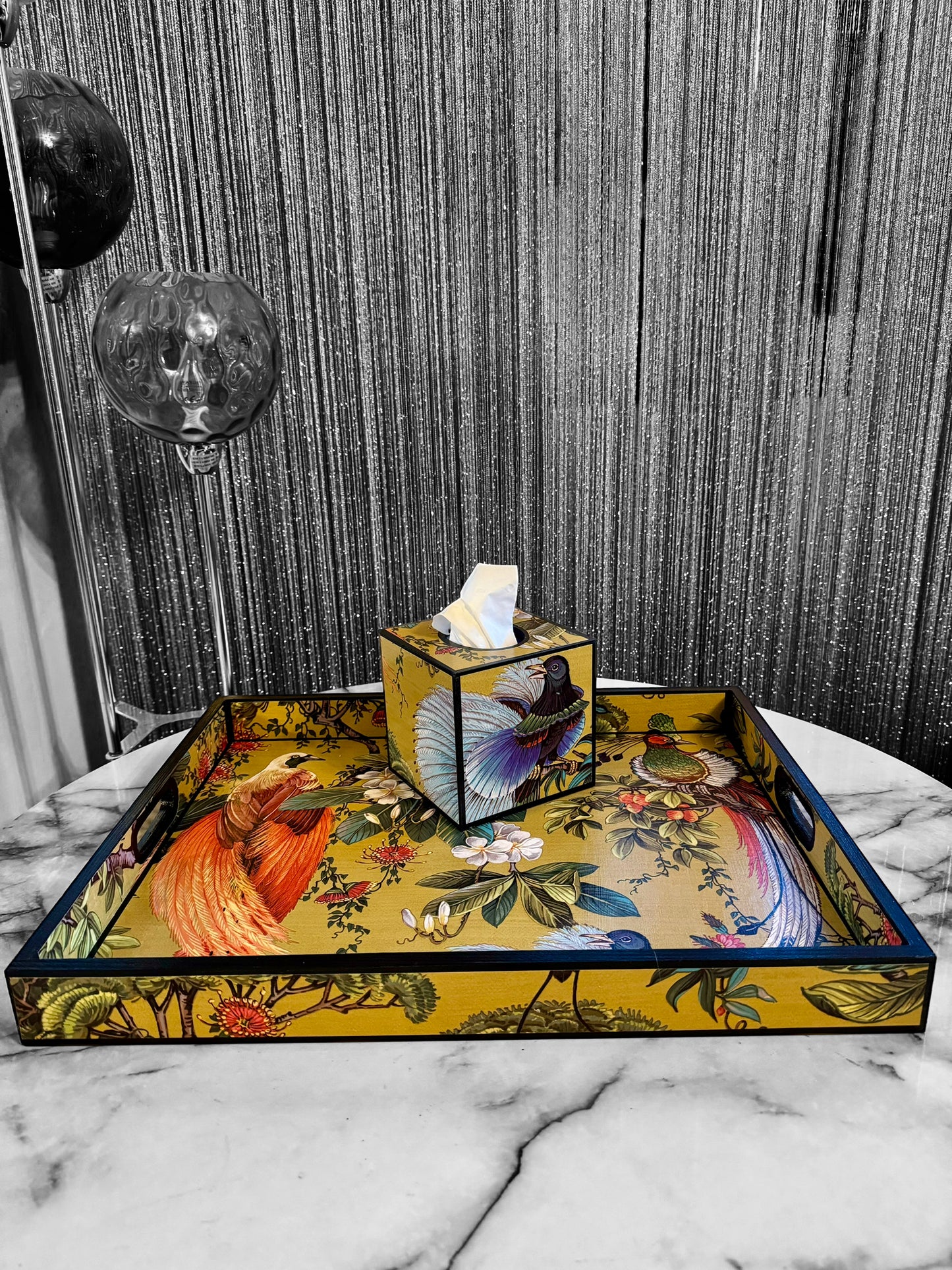 Greenwich - Ottoman tray available in 4 x sizes - Decoupage in Songbird oriental paper in gold colourway