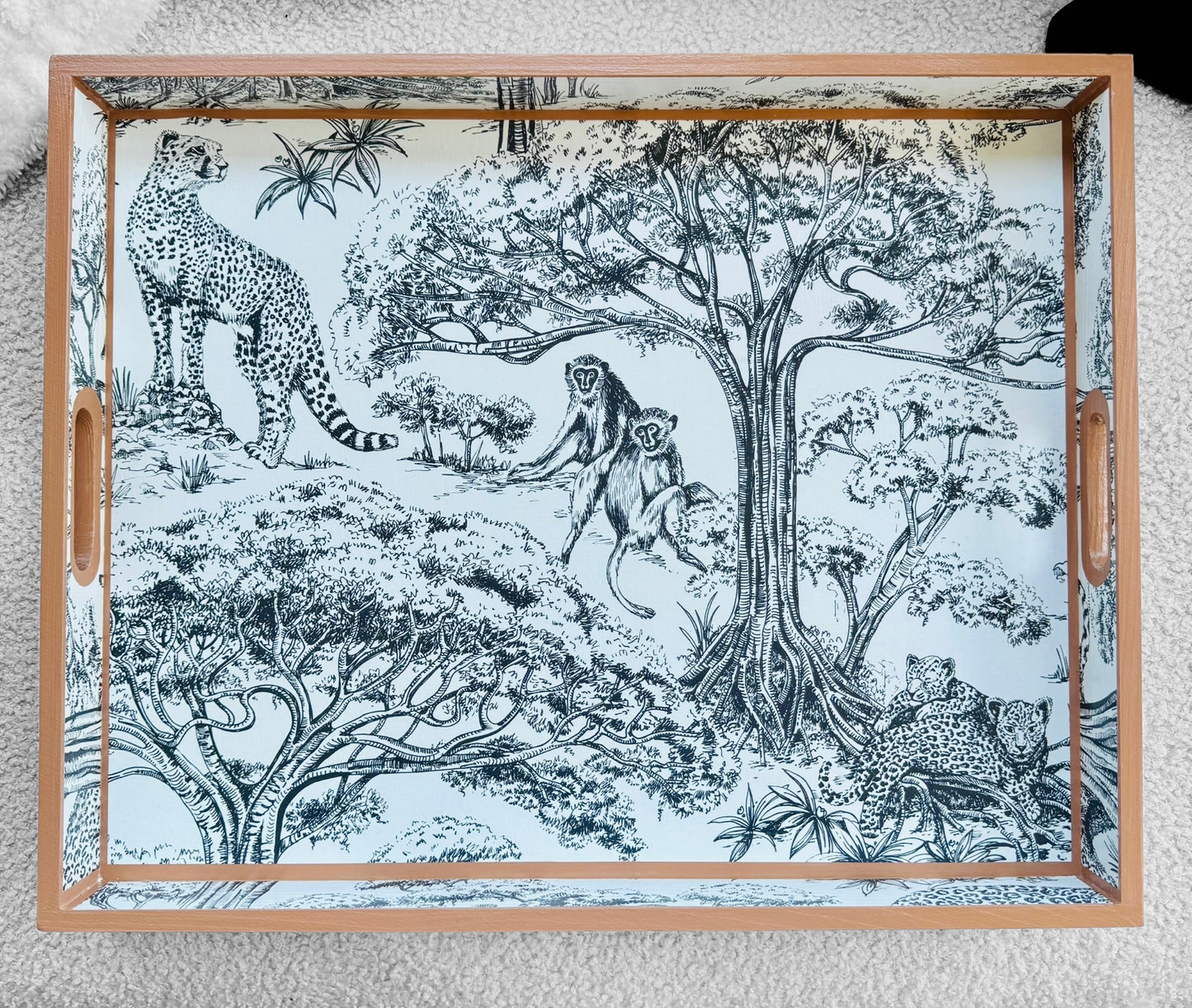 Cape Town - Ottoman tray available in 4 x sizes - Decoupage in Clarke & Clarke Kisumu in black/white colour way