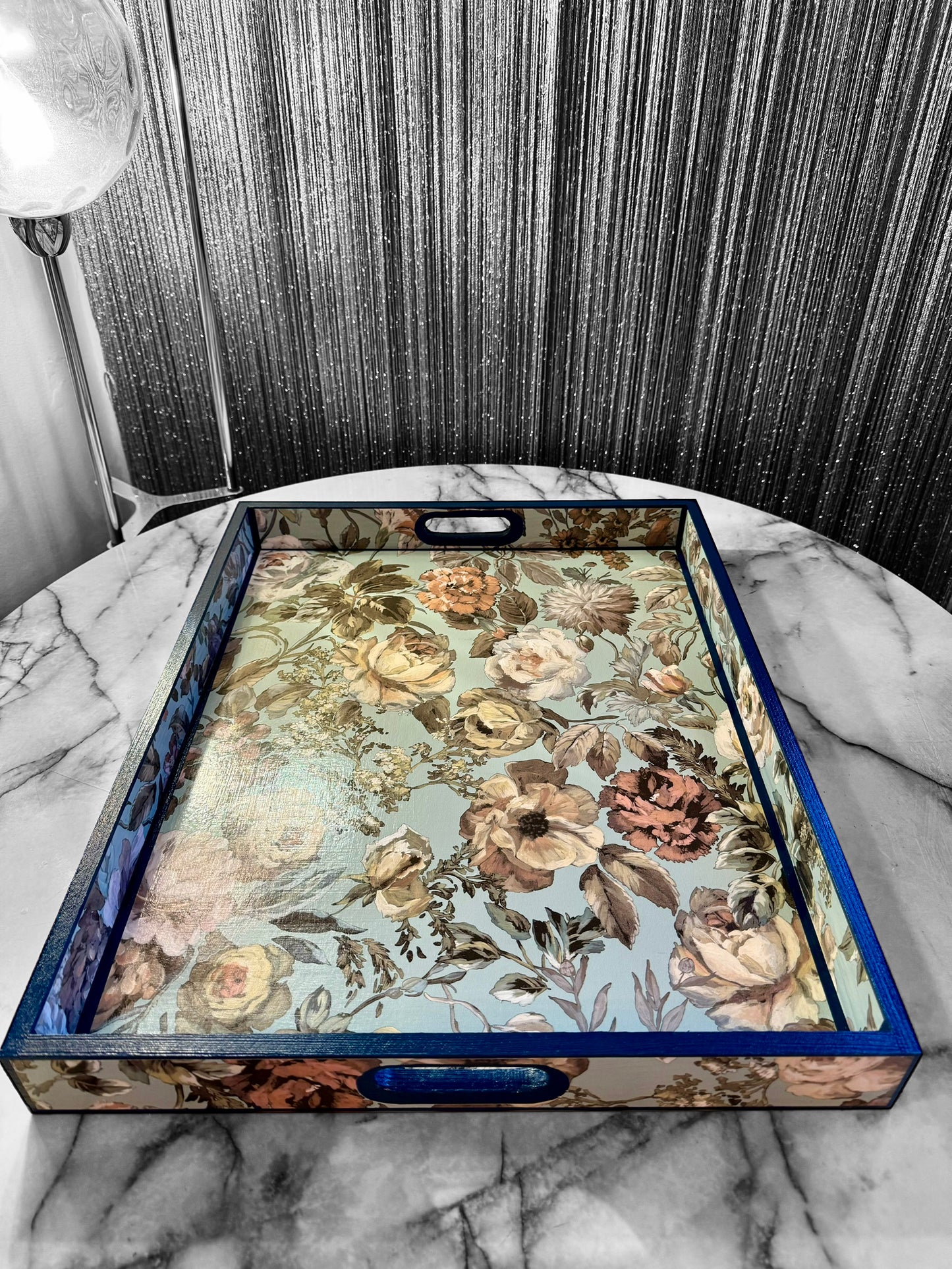 Brighton - Ottoman tray available in 4 x sizes - Decoupage in Mansur by Designers Guild in duck egg blue colourway