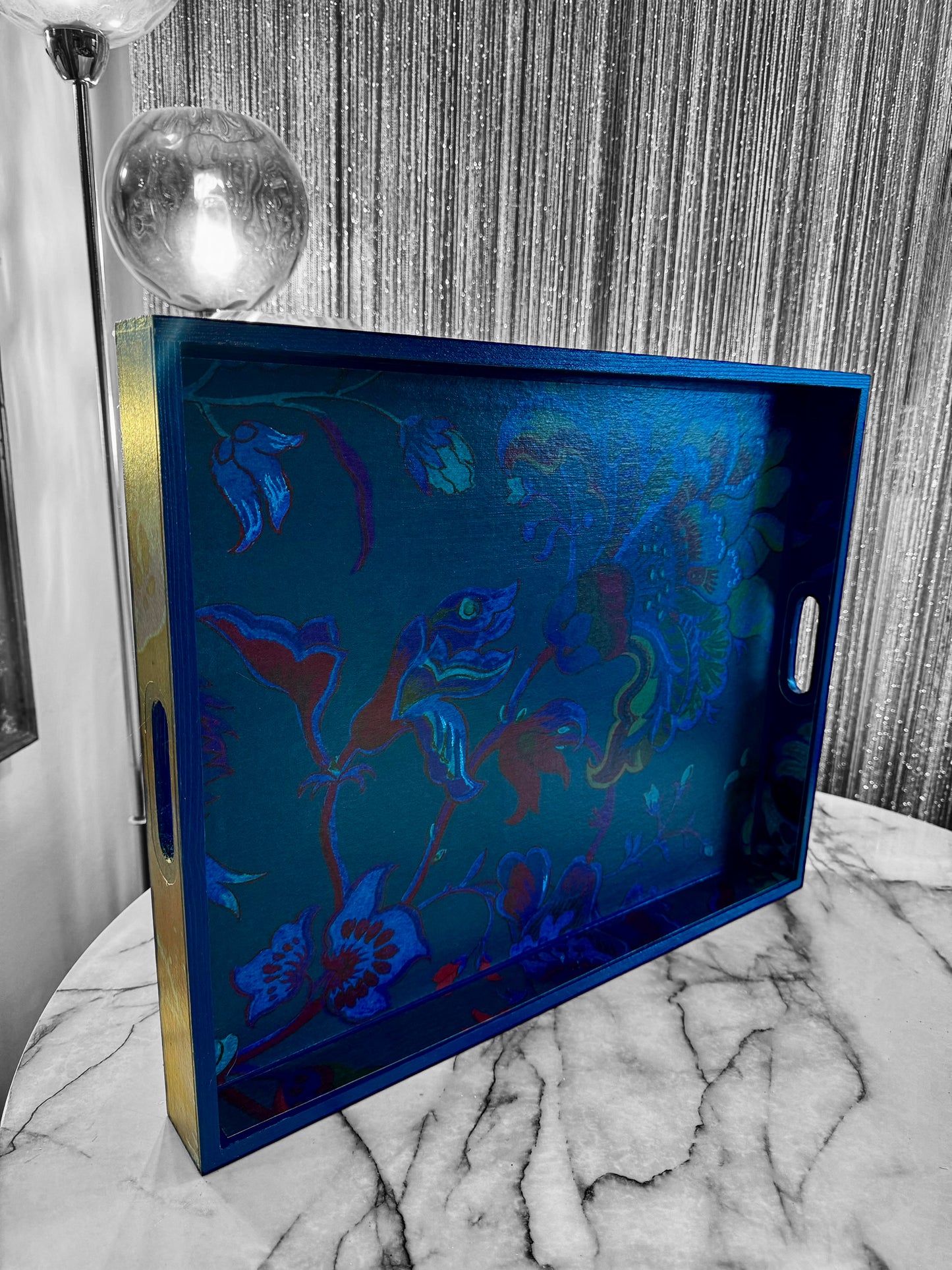 Dover - Ottoman tray available in 4 x sizes - decoupage in Majorelle by House of Hackney in petrol colourway