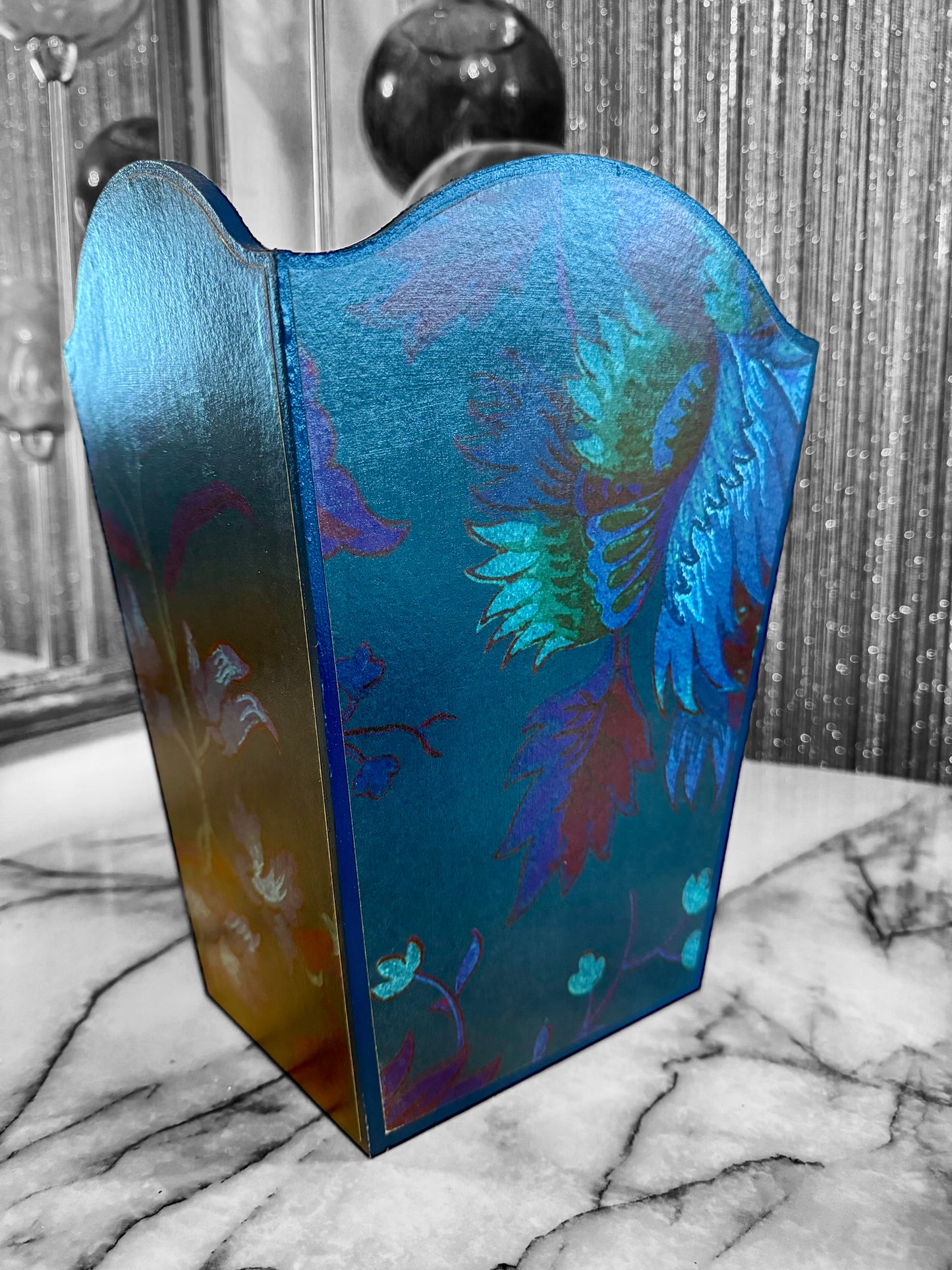 Dover - Matching set option for square or rectangle tissue box cover - Decoupage in Majorelle by House of Hackney in petrol colourway