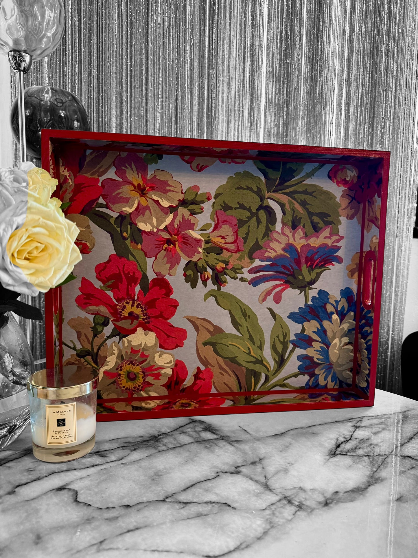 Eaton - Ottoman tray available in 4 x sizes - Decoupage in Florescence by House of Hackney in azure colourway