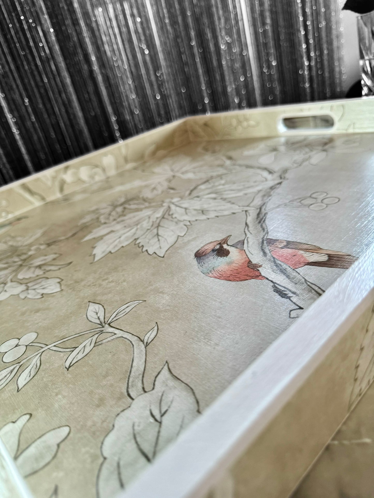 Chiswick - Ottoman tray available in 4 x sizes - Decoupage in Chiswick Grove by Sanderson in gold colourway