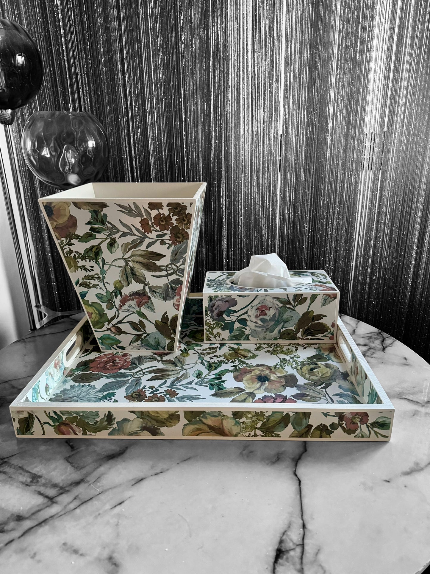 Designers Guild Mansur white floral tray,xl tray,ottoman tray,footstool tray,decoupage tray.Handmade in 5 X SIZES mothers day gift