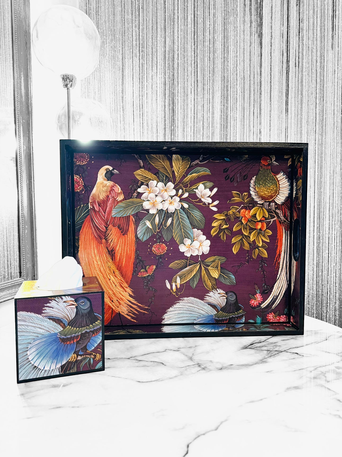 Dulwich - Ottoman tray in 4 x sizes - Decoupage in Songbird oriental in purple colourway