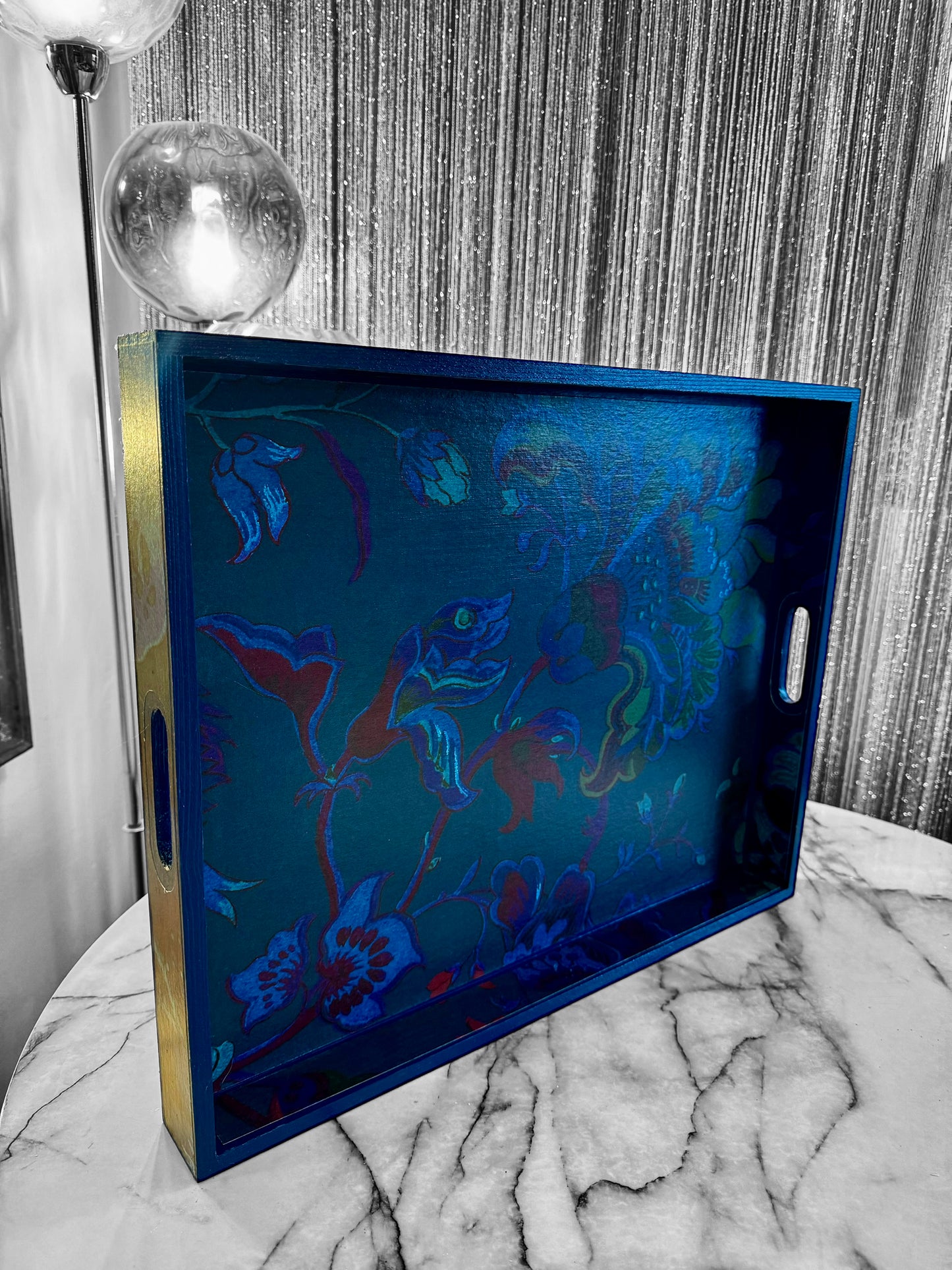 Dover - Ottoman tray available in 4 x sizes - decoupage in Majorelle by House of Hackney in petrol colourway