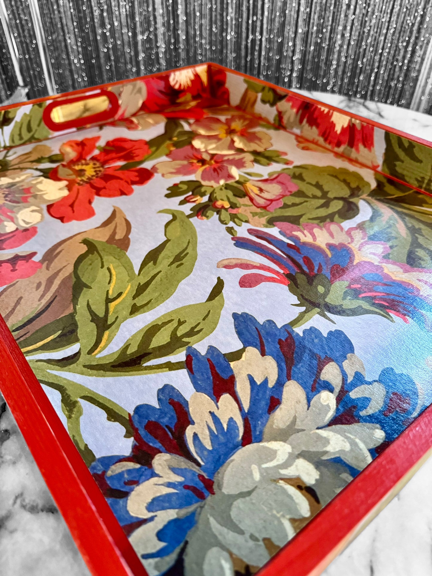 Eaton - Ottoman tray available in 4 x sizes - Decoupage in Florescence by House of Hackney in azure colourway