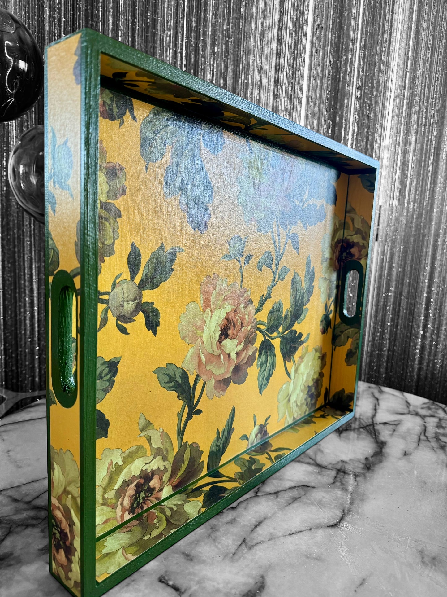 Notting Hill - Ottoman tray available in 4 x sizes - Decoupage in Peonded by House of Hackney in ochre colourway