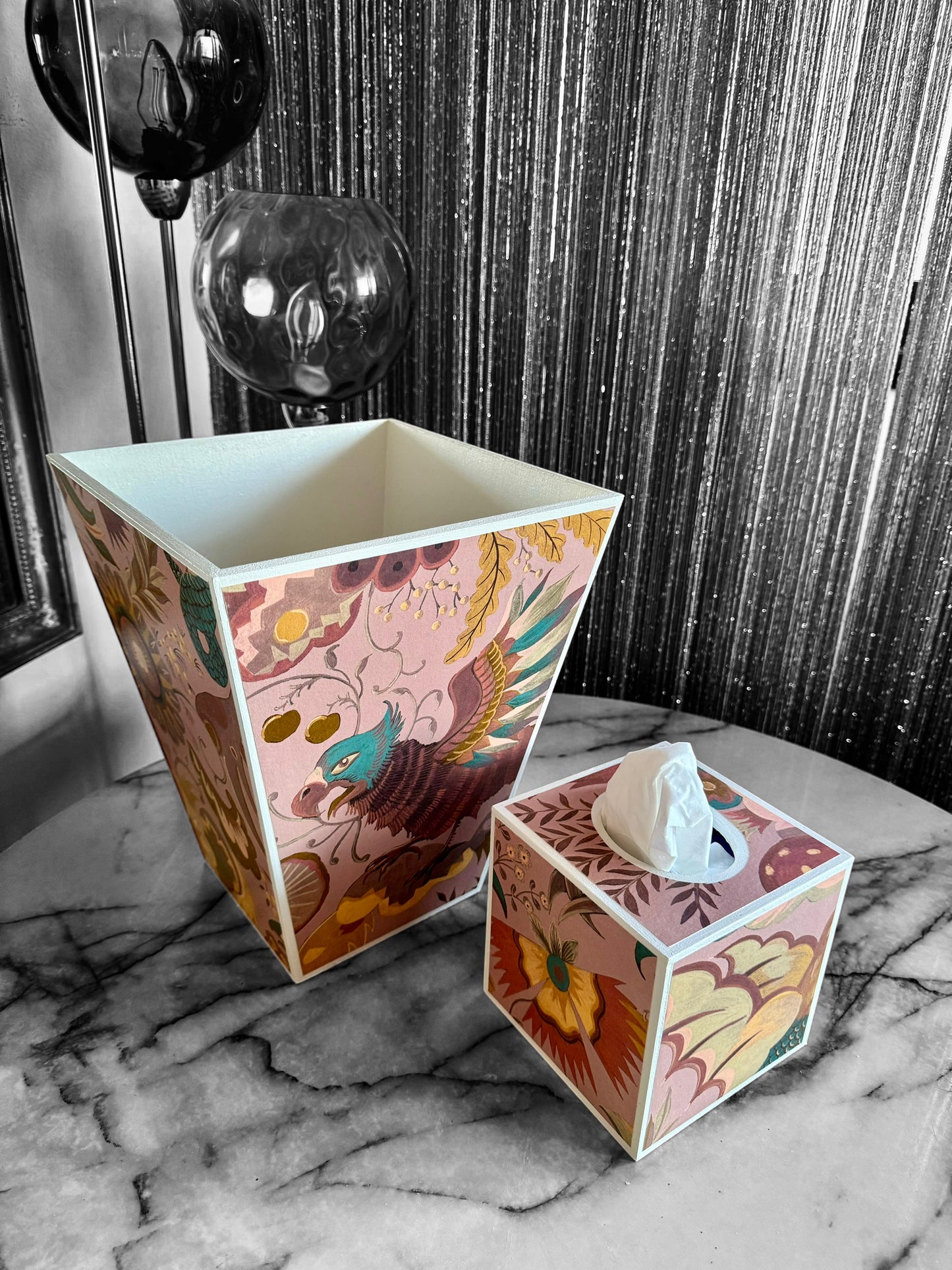 Stoke Newington - Matching set option for square or rectangle tissue box cover - Decoupage in Phantasia by House of Hackney in Tourmaline colourway.