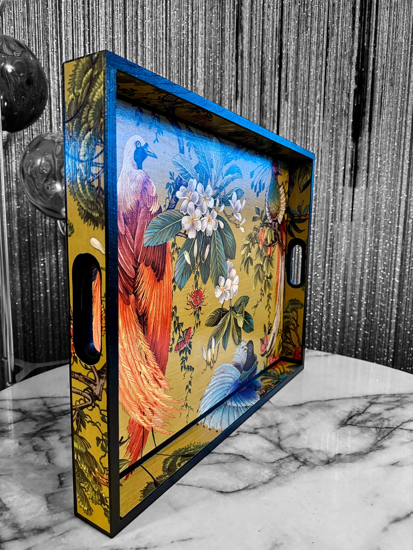 Greenwich - Ottoman tray available in 4 x sizes - Decoupage in Songbird oriental paper in gold colourway