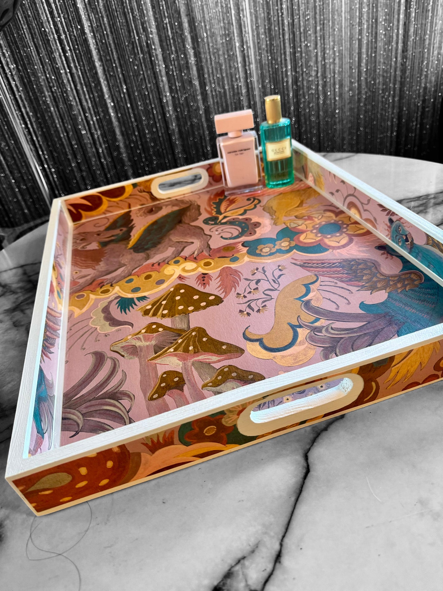 Stoke Newington - Ottoman tray in 4 x sizes - Decoupage in Phantasia by House of Hackney in Tourmaline colourway