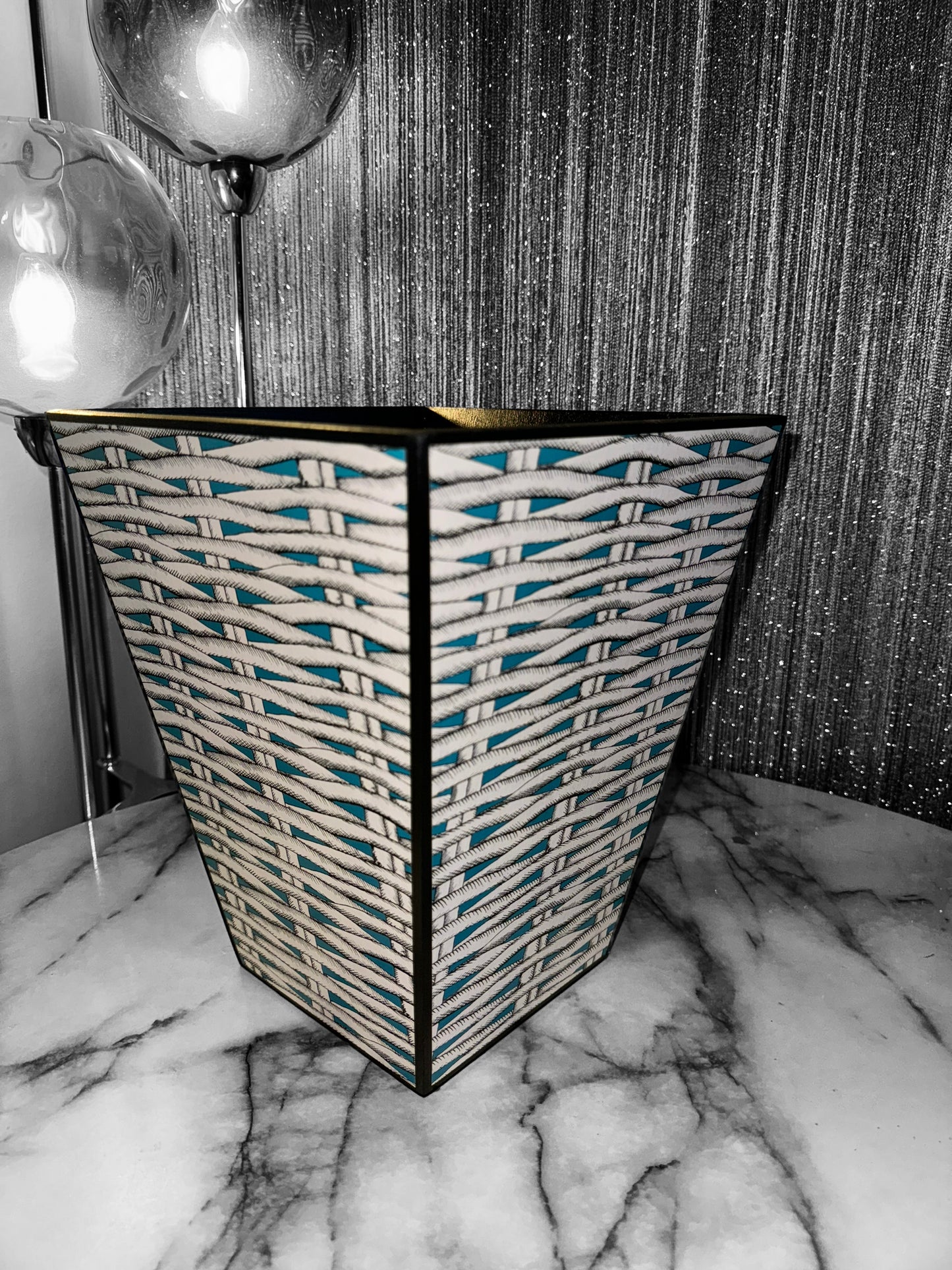 Christian Lacroix X Designers Guild Barbade Aqua waste paper bin & tissue box holder set,handmade by Beatrice Bloom London