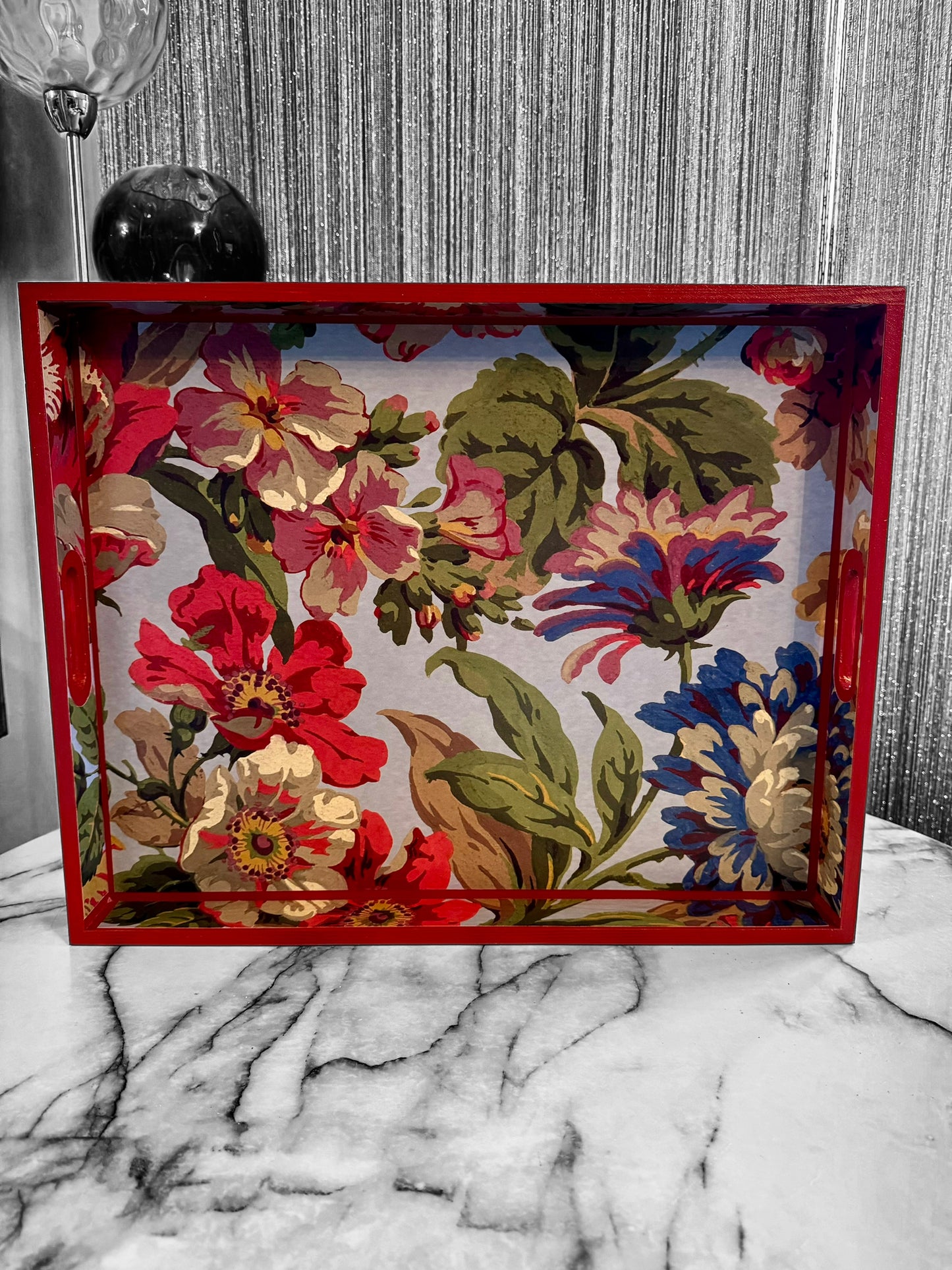 Eaton - Ottoman tray available in 4 x sizes - Decoupage in Florescence by House of Hackney in azure colourway