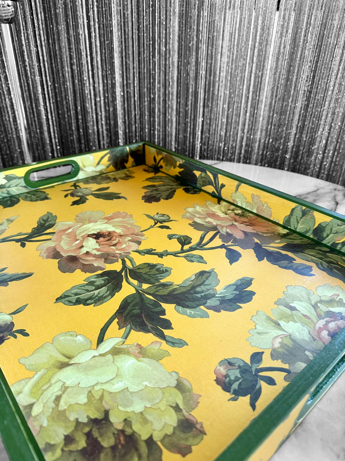 Notting Hill - Ottoman tray available in 4 x sizes - Decoupage in Peonded by House of Hackney in ochre colourway