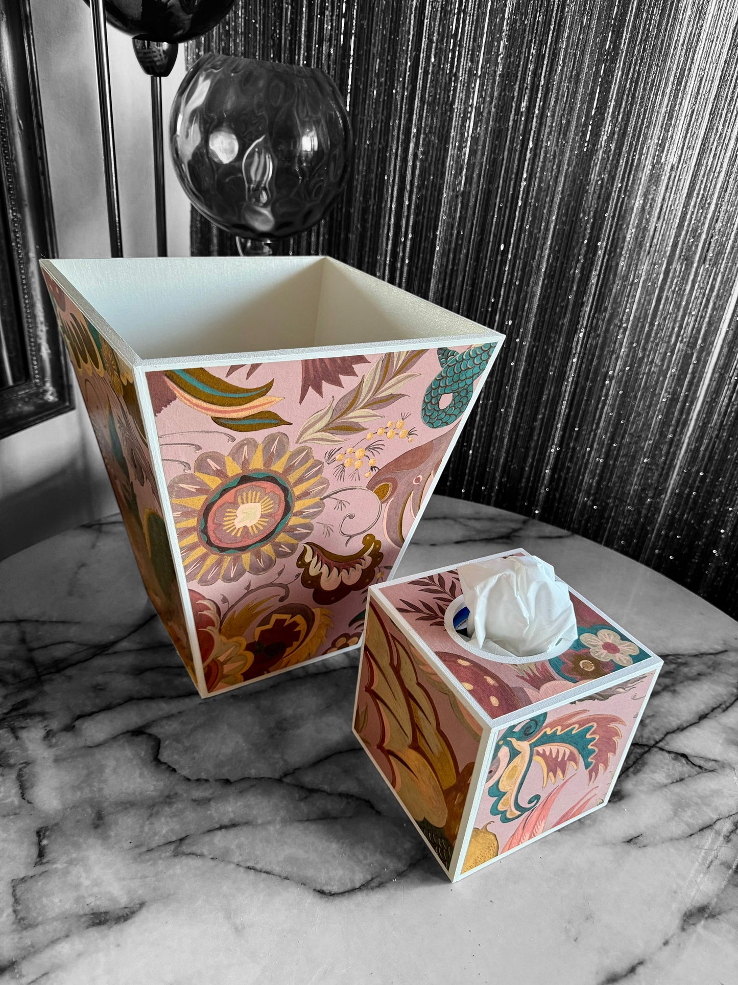 Stoke Newington - Matching set option for square or rectangle tissue box cover - Decoupage in Phantasia by House of Hackney in Tourmaline colourway.