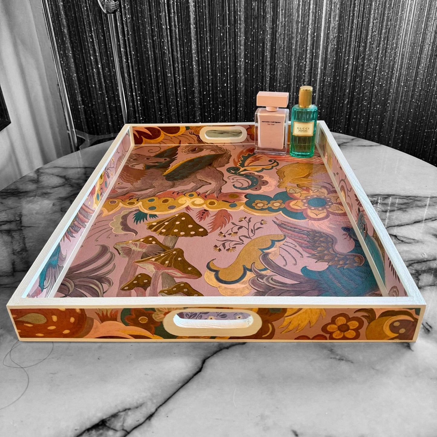 Stoke Newington - Ottoman tray in 4 x sizes - Decoupage in Phantasia by House of Hackney in Tourmaline colourway