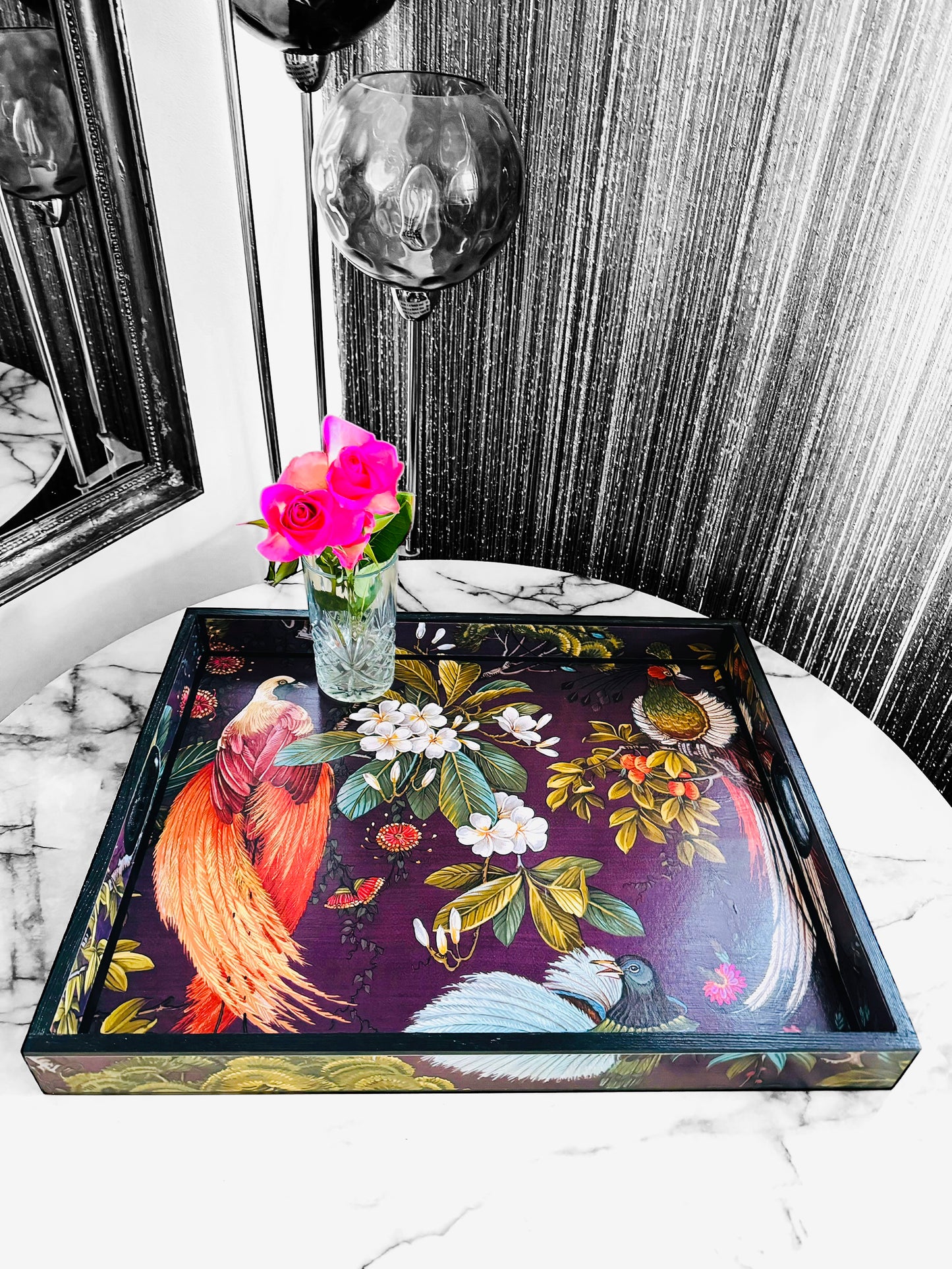 Dulwich - Ottoman tray in 4 x sizes - Decoupage in Songbird oriental in purple colourway