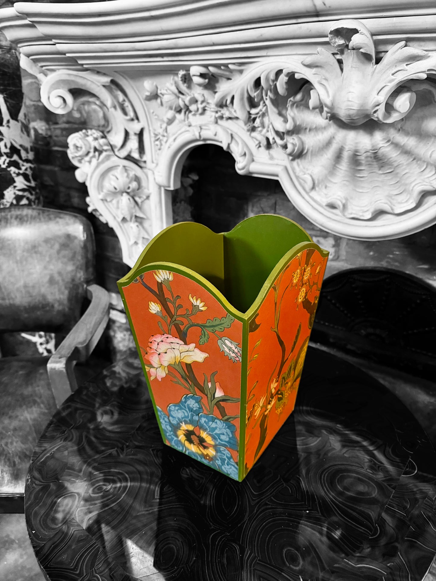 Shoreditch - Matching set - Waste paper bin & square or rectangle tissue box cover - Decoupage in Artemis by House of Hackney in Sienna colourway