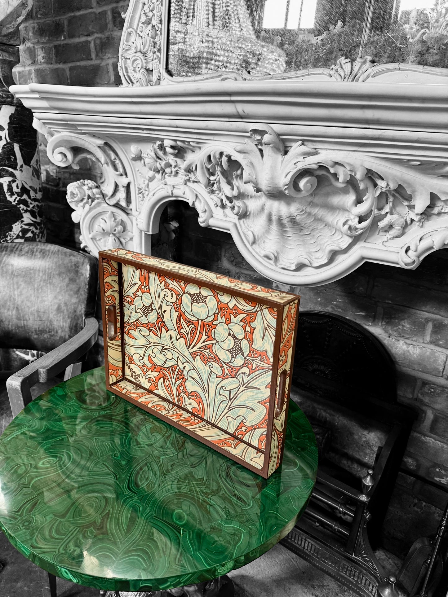 Clerkenwell - Ottoman tray available in 4 x sizes - Decoupage in William Morris Batchelor's Button by Morris & Co in Orange/Sky colourway