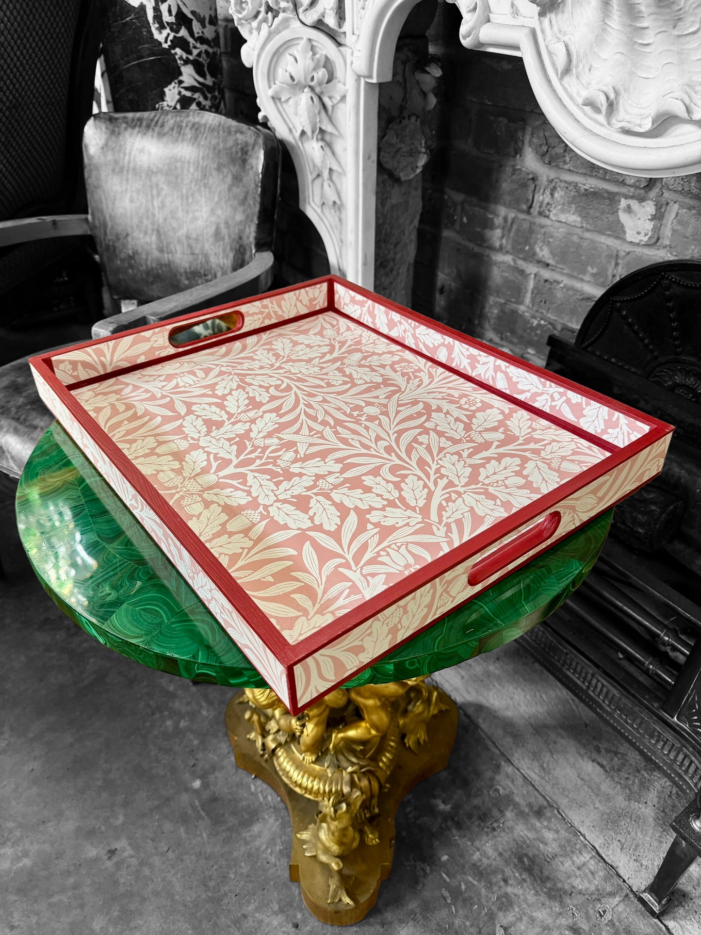 Fitzrovia - Ottoman tray available in 4 x sizes - Decoupage in William Morris Acorn by Morris & Co in blush colourway