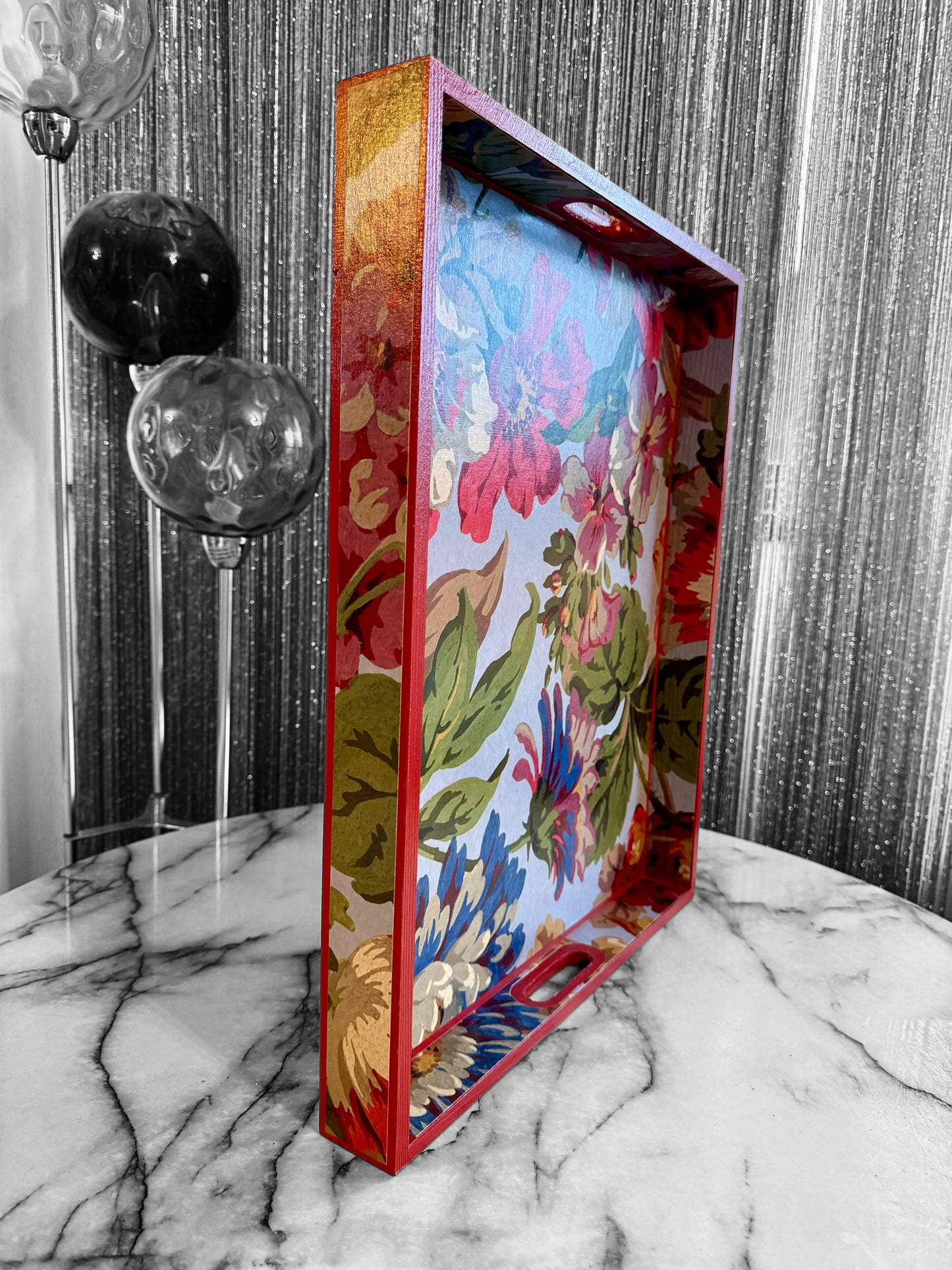 Eaton - Ottoman tray available in 4 x sizes - Decoupage in Florescence by House of Hackney in azure colourway