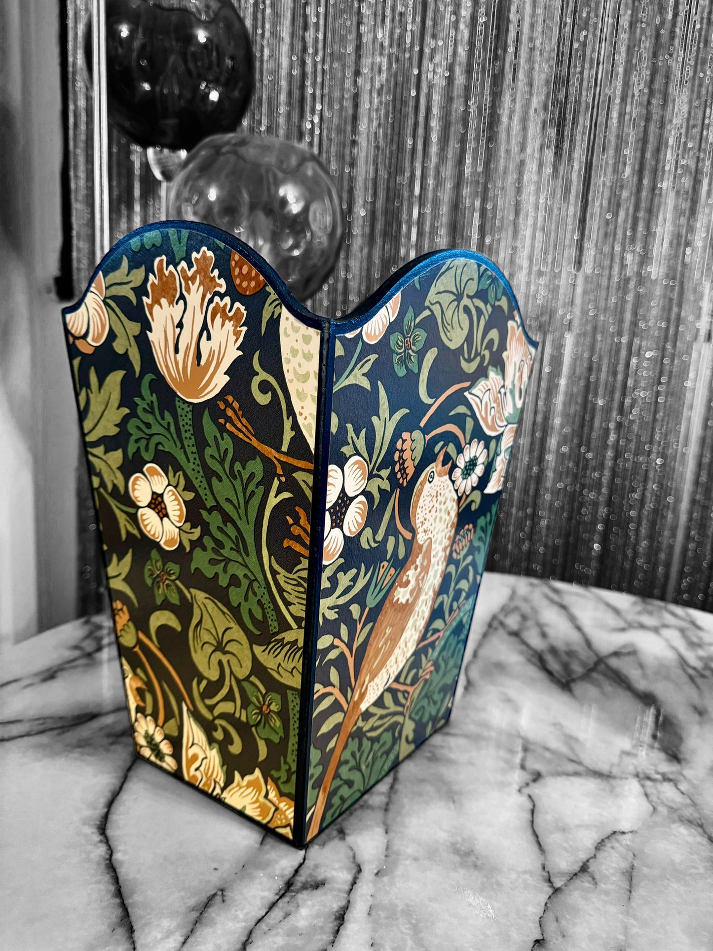 Weybridge - Matching set - option for square or rectangle tissue box cover Decoupage in William Morris Strawberry Thief in navy and green colourway
