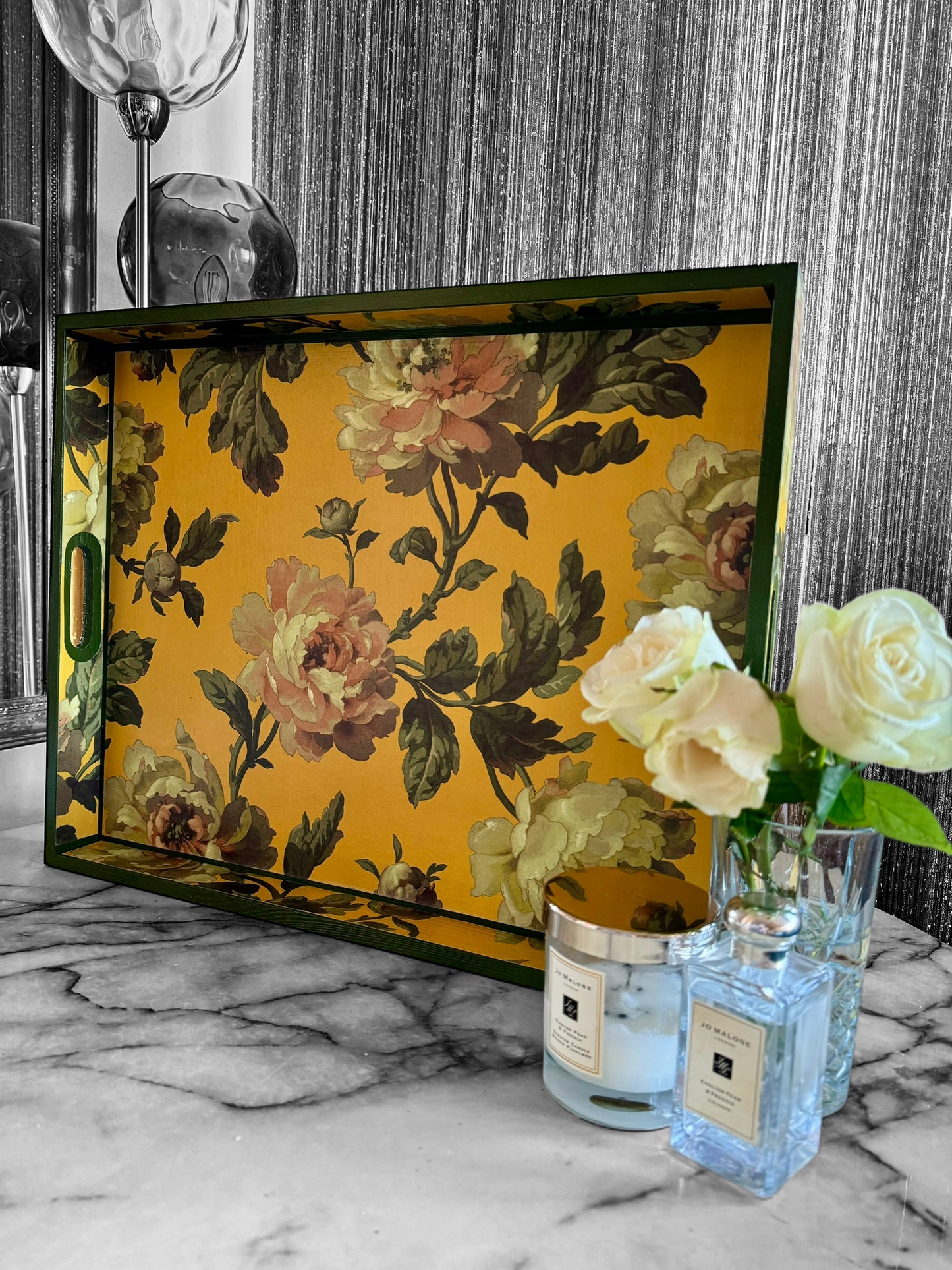 Notting Hill - Ottoman tray available in 4 x sizes - Decoupage in Peonded by House of Hackney in ochre colourway