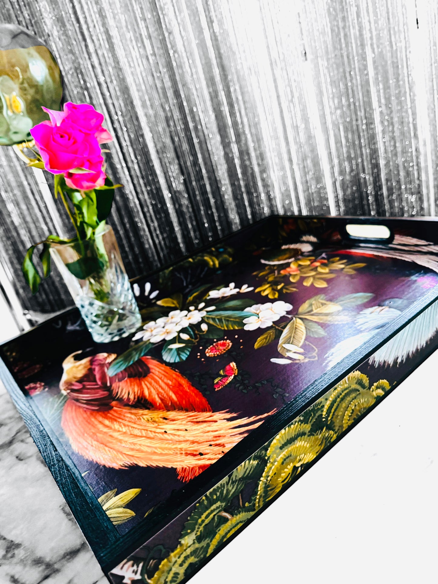 Dulwich - Ottoman tray in 4 x sizes - Decoupage in Songbird oriental in purple colourway