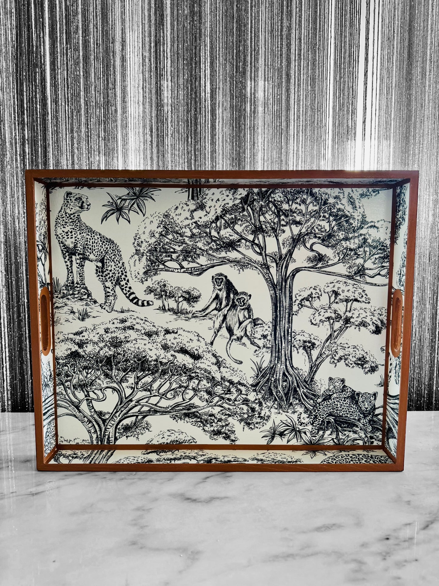 Cape Town - Ottoman tray available in 4 x sizes - Decoupage in Clarke & Clarke Kisumu in black/white colour way