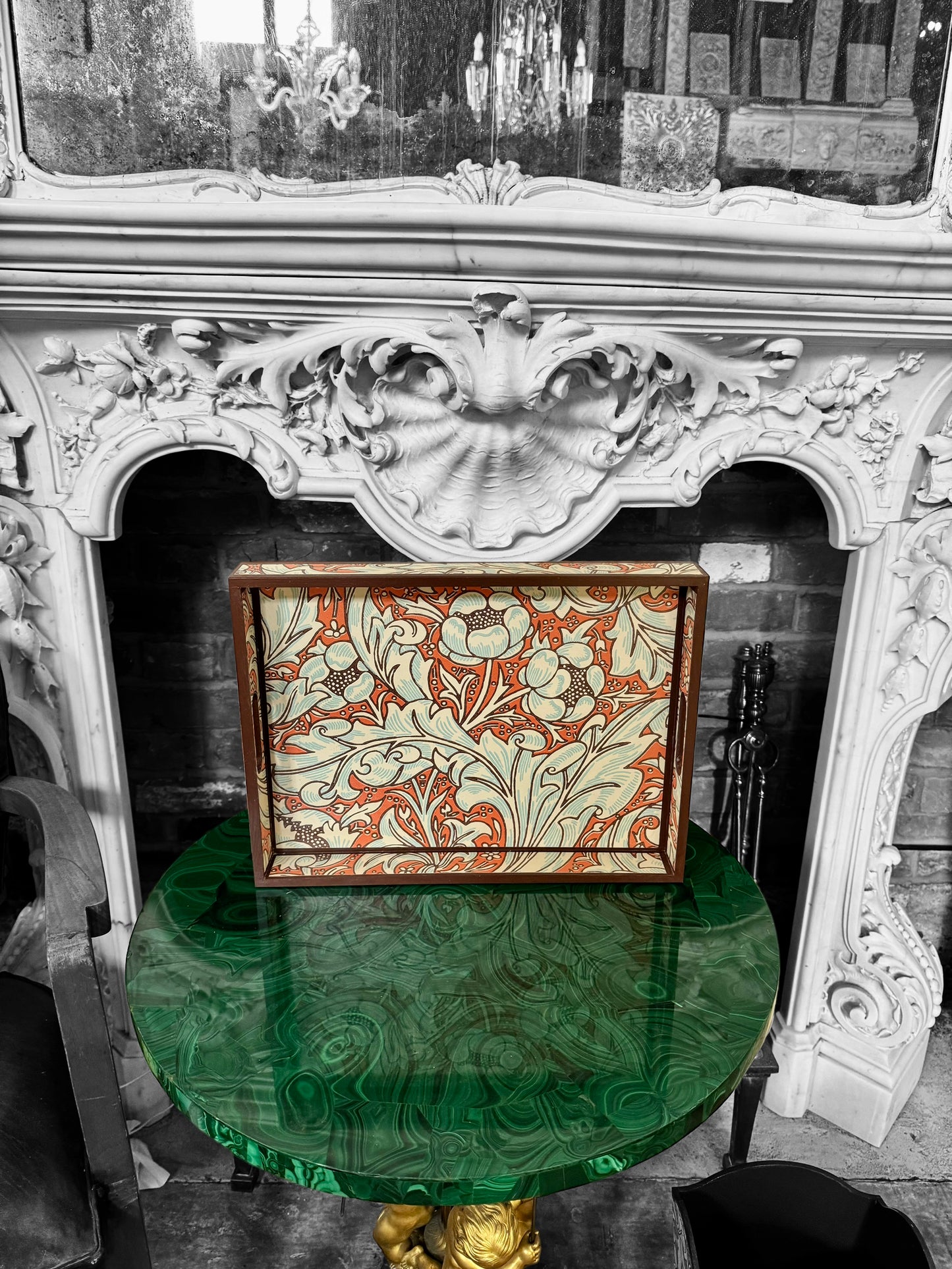 Clerkenwell - Ottoman tray available in 4 x sizes - Decoupage in William Morris Batchelor's Button by Morris & Co in Orange/Sky colourway